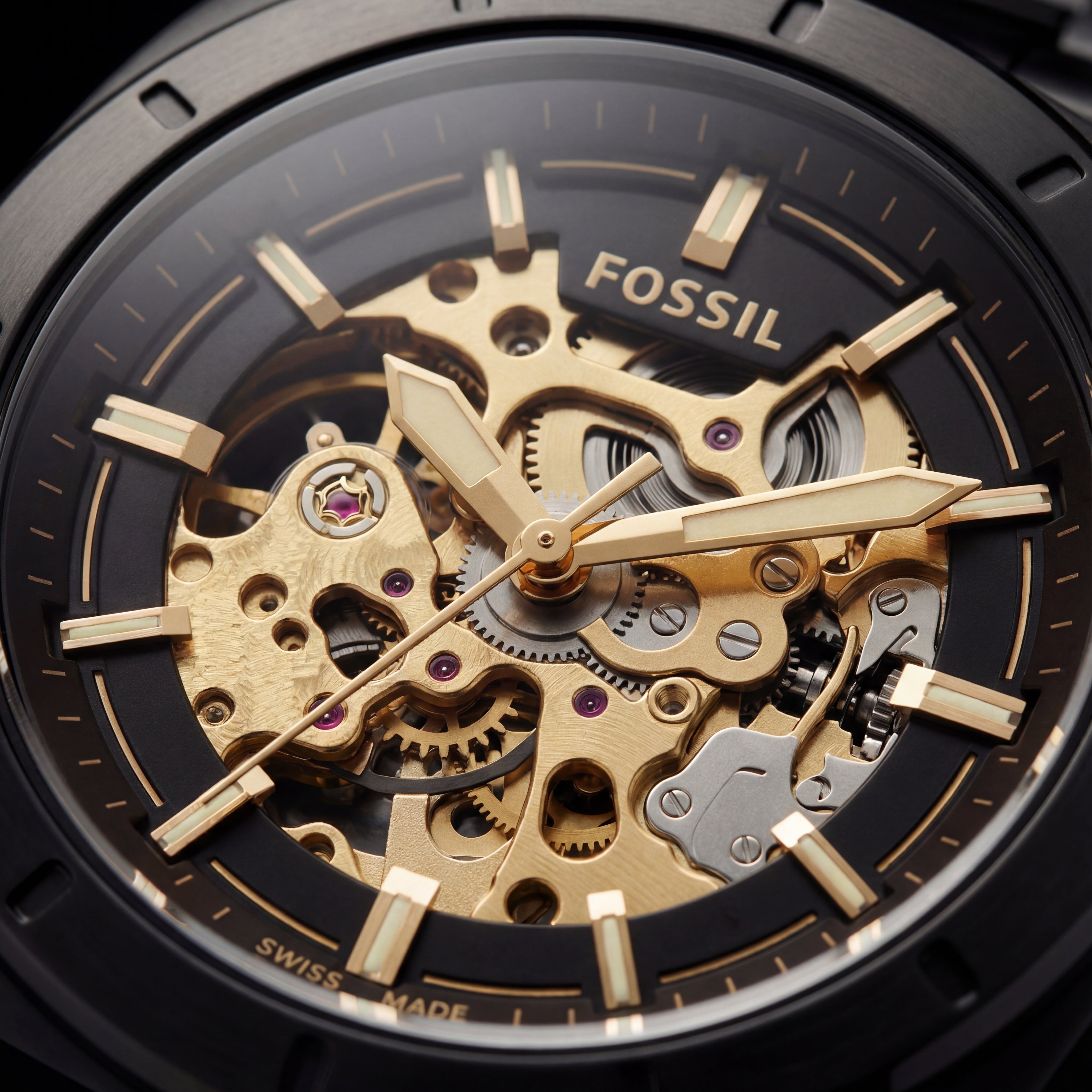 Luxury Skeleton Dial Black Stainless Steel Automatic Watch