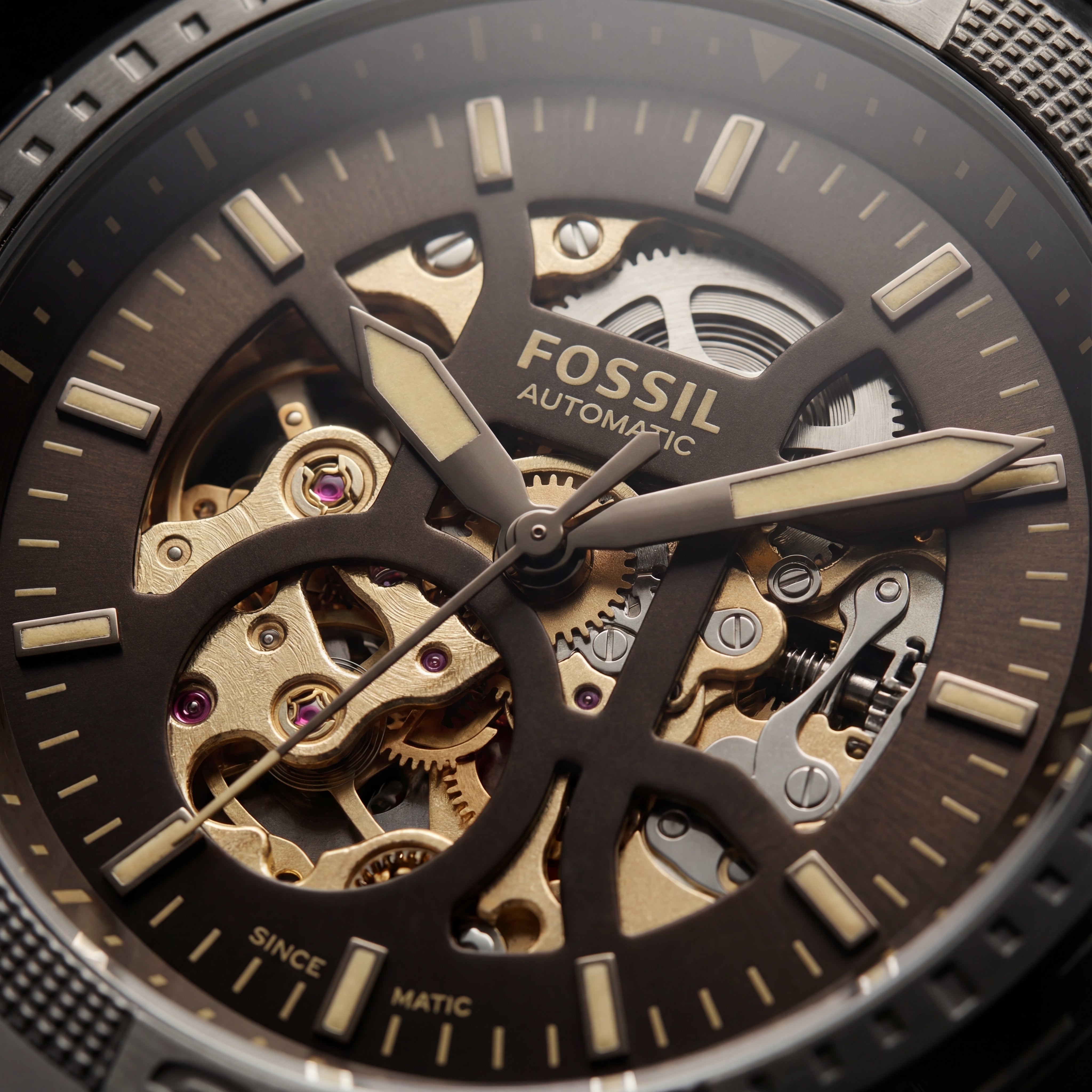 Black Skeleton Automatic Watch with Stainless Steel Bracelet