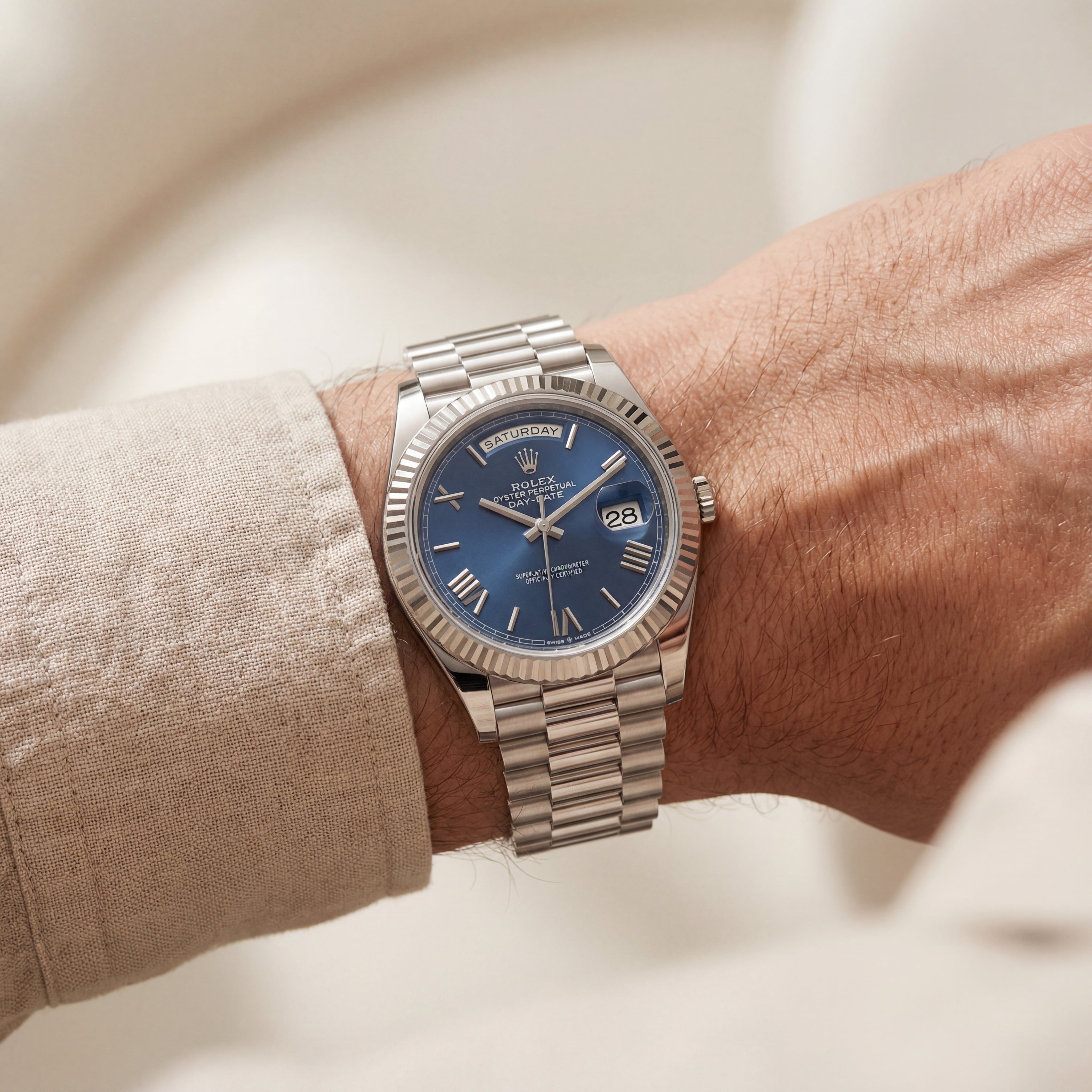 Royal Blue Fluted Bezel Automatic Steel Watch