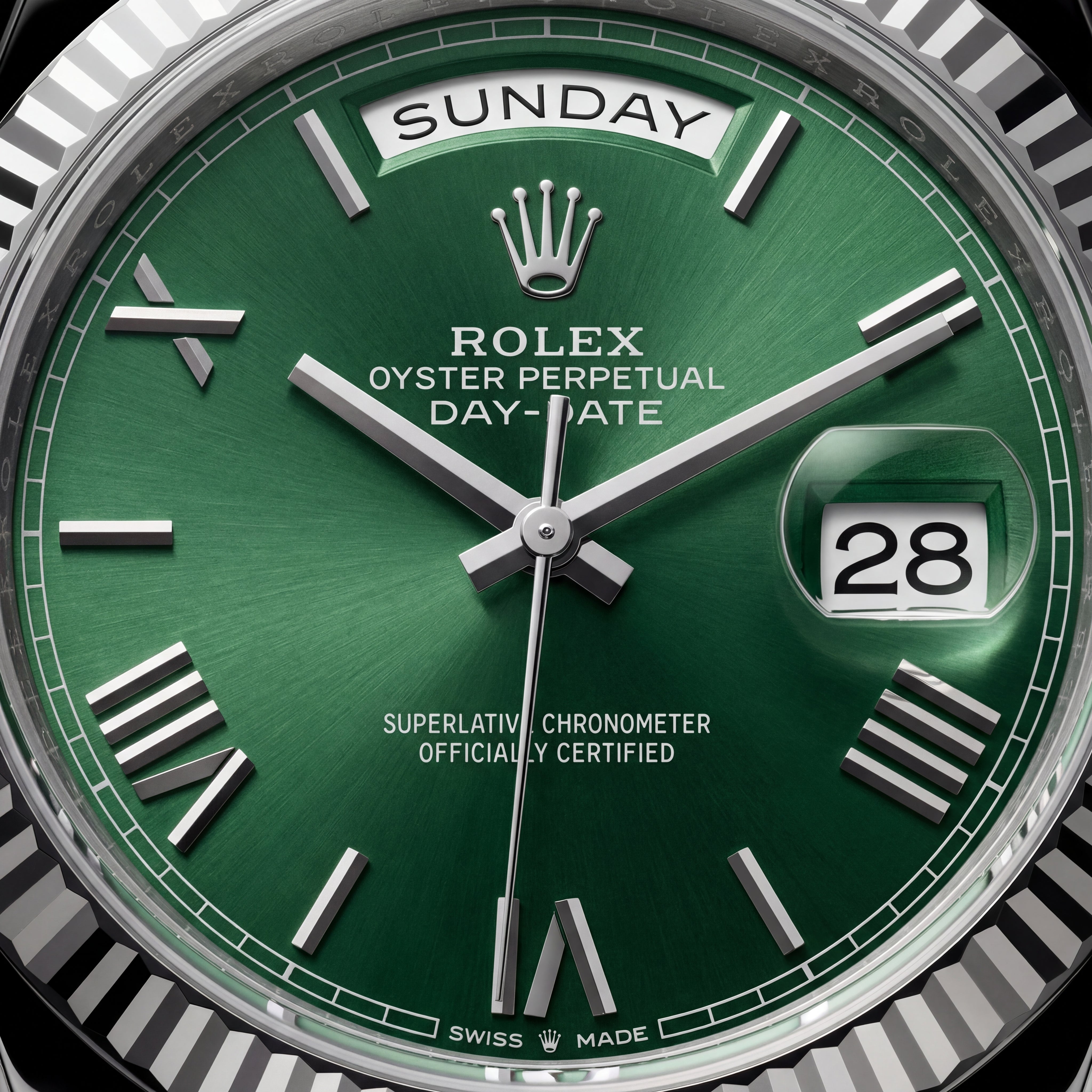 Emerald Fluted Bezel Steel Watch