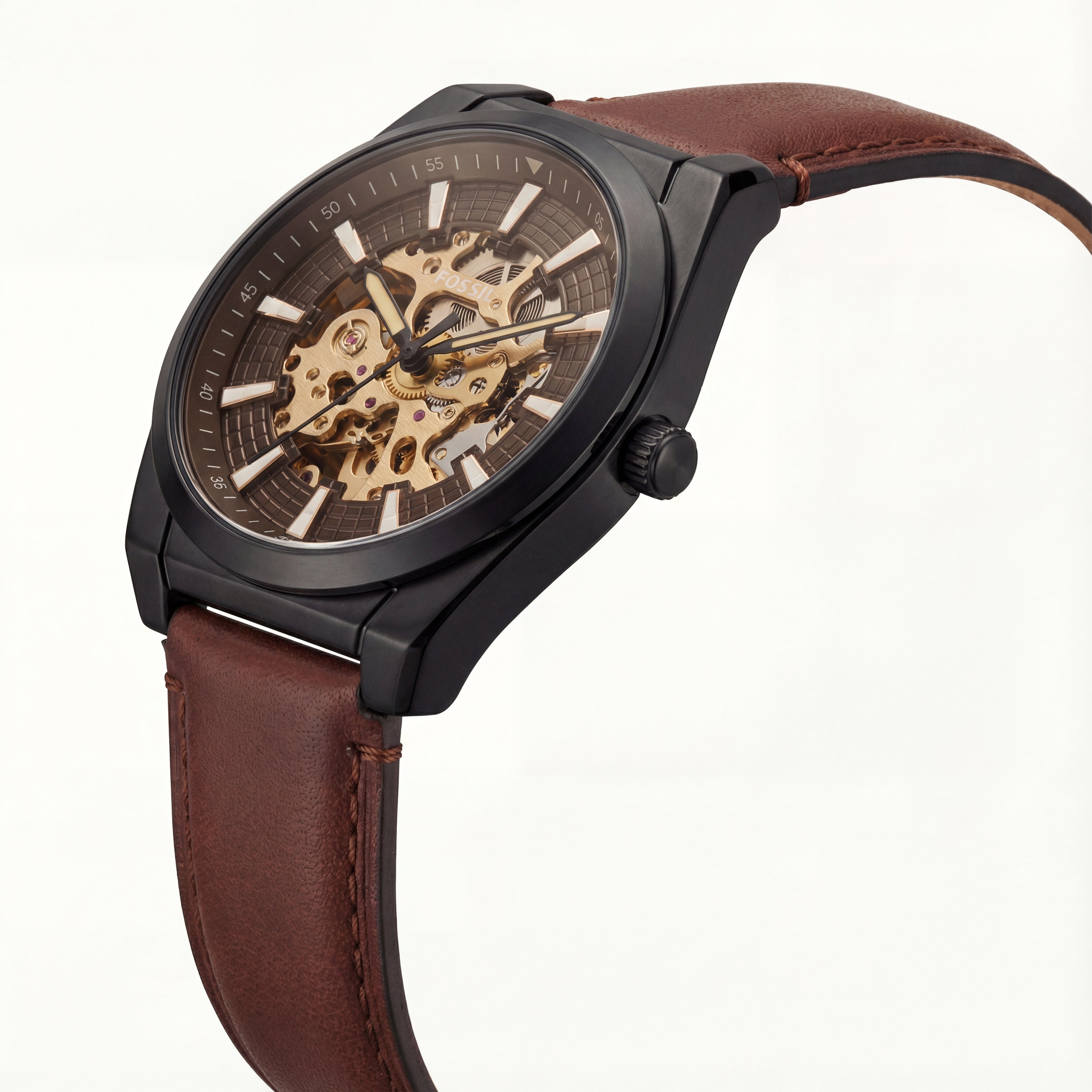 Midnight Skeleton Dial Automatic Leather Watch