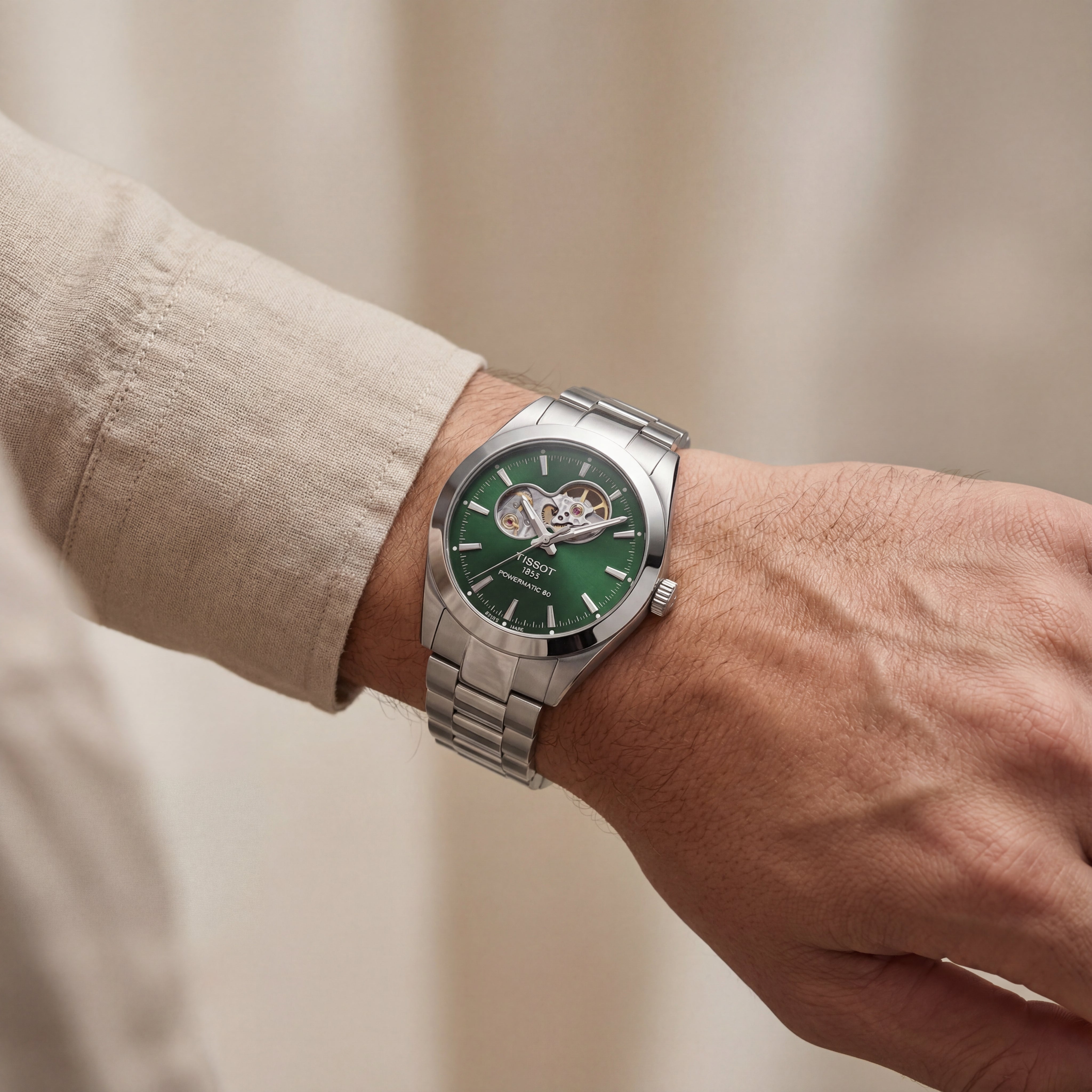 Emerald Green Open-Heart Automatic Steel Watch