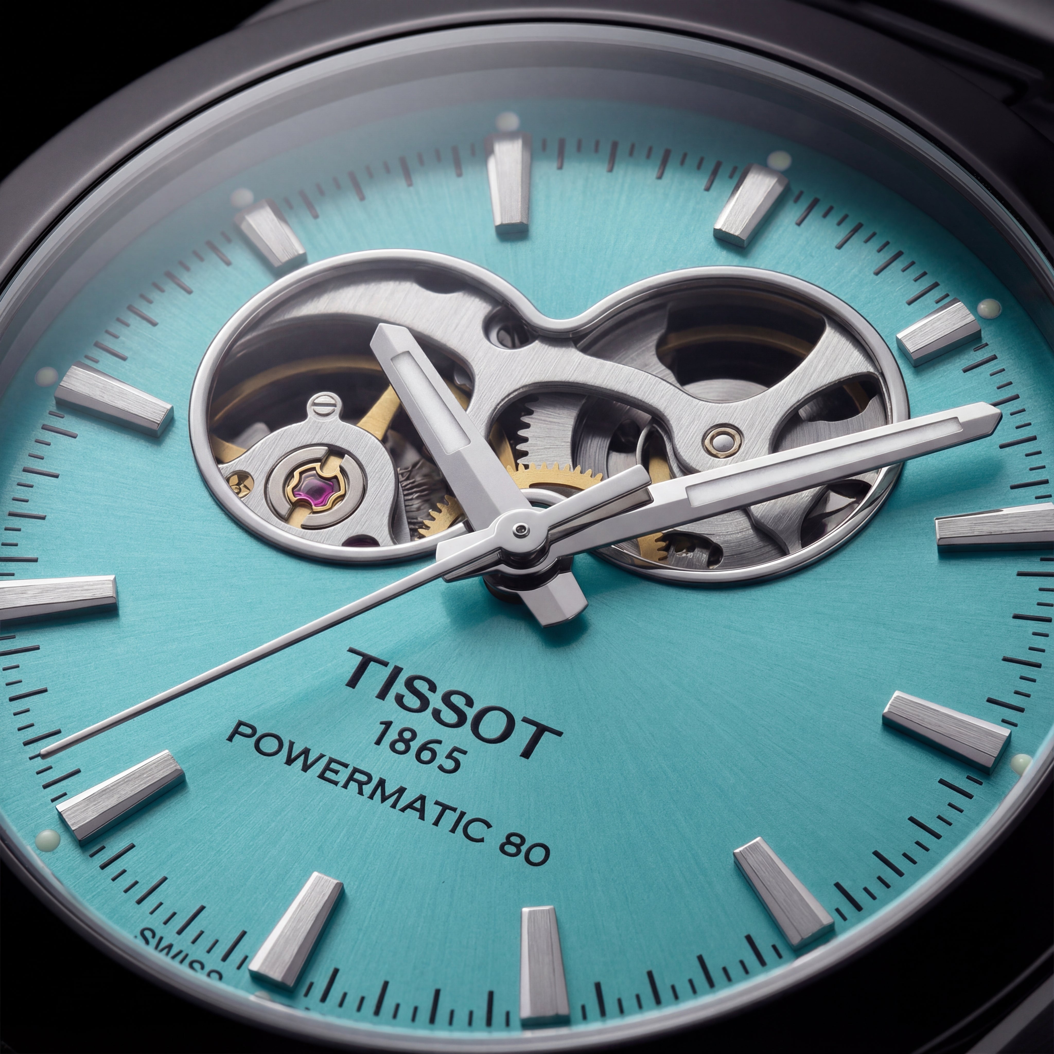 Aqua Blue Open-Heart Automatic Steel Watch