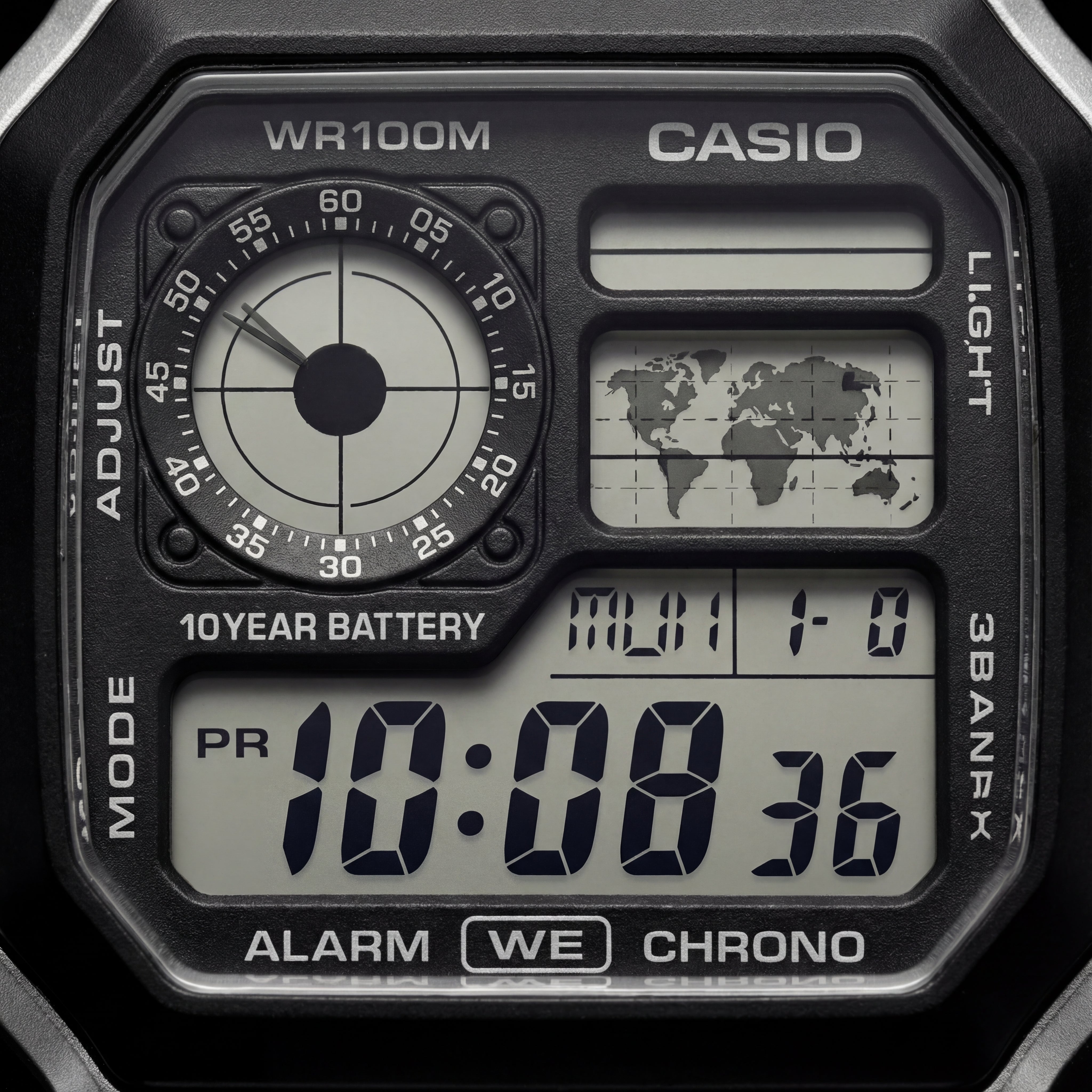 Vintage World Time Digital Leather Watch