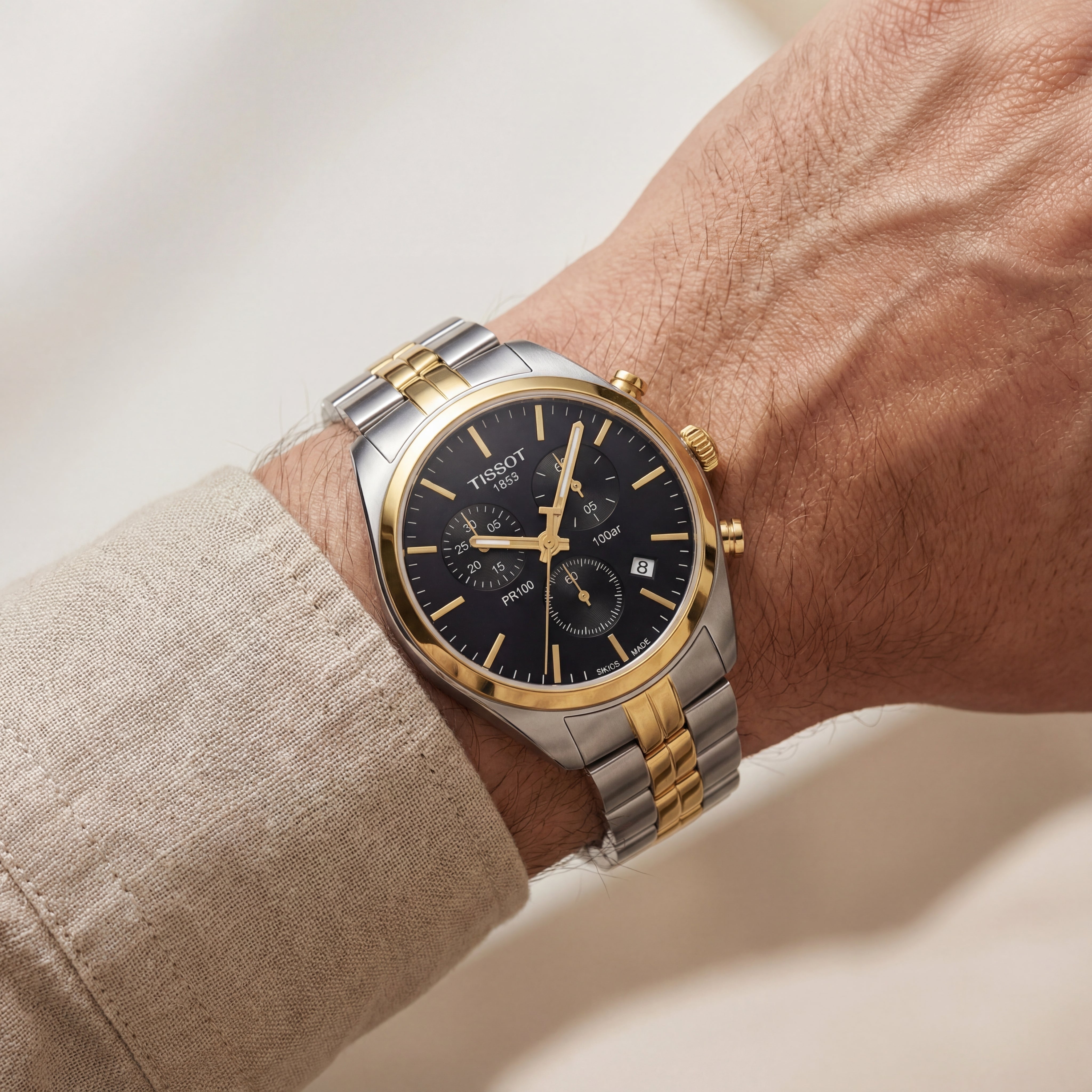 Dual-Tone Black Dial Chronograph Men’s Watch