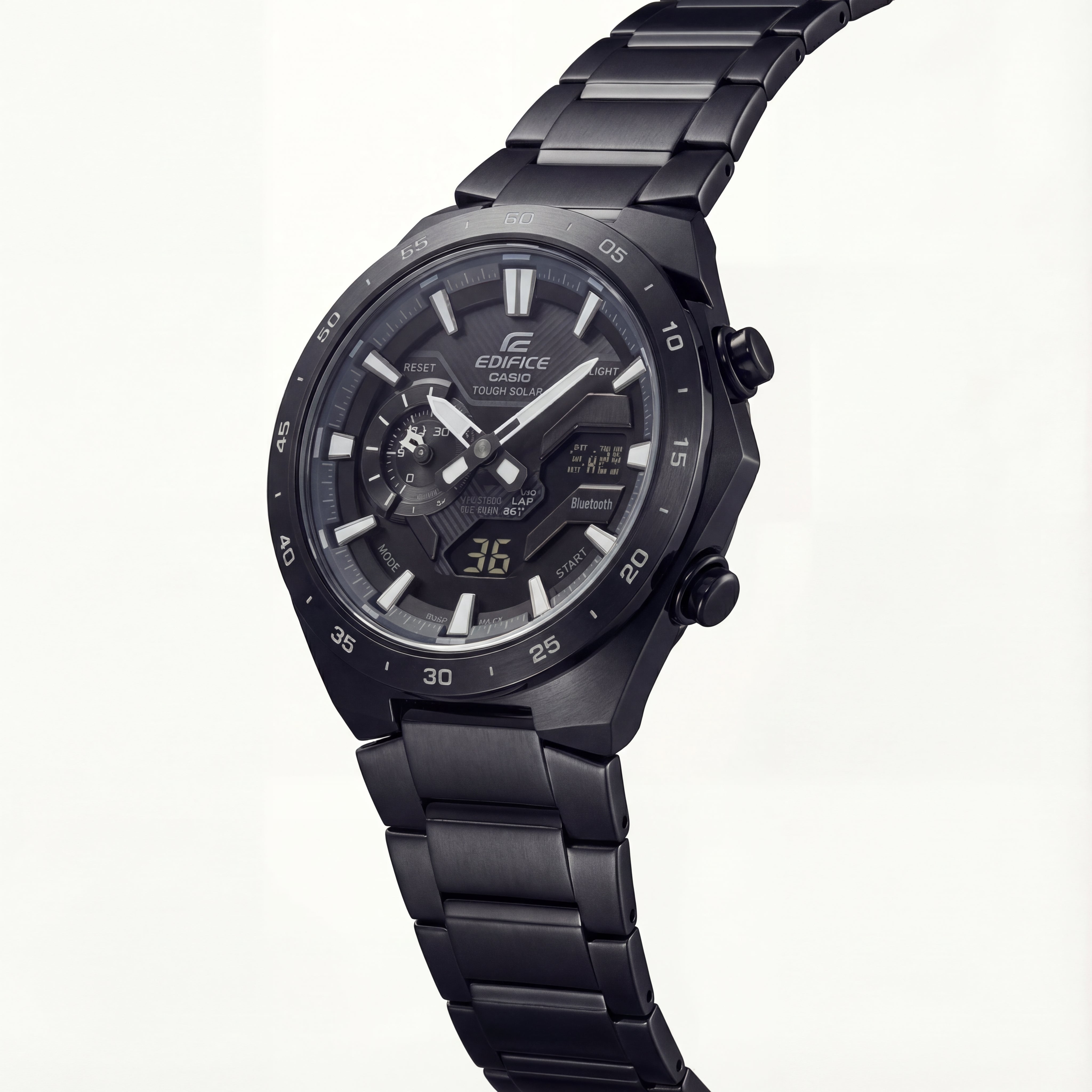 All-Black Solar Chronograph Stainless Steel Sports Watch
