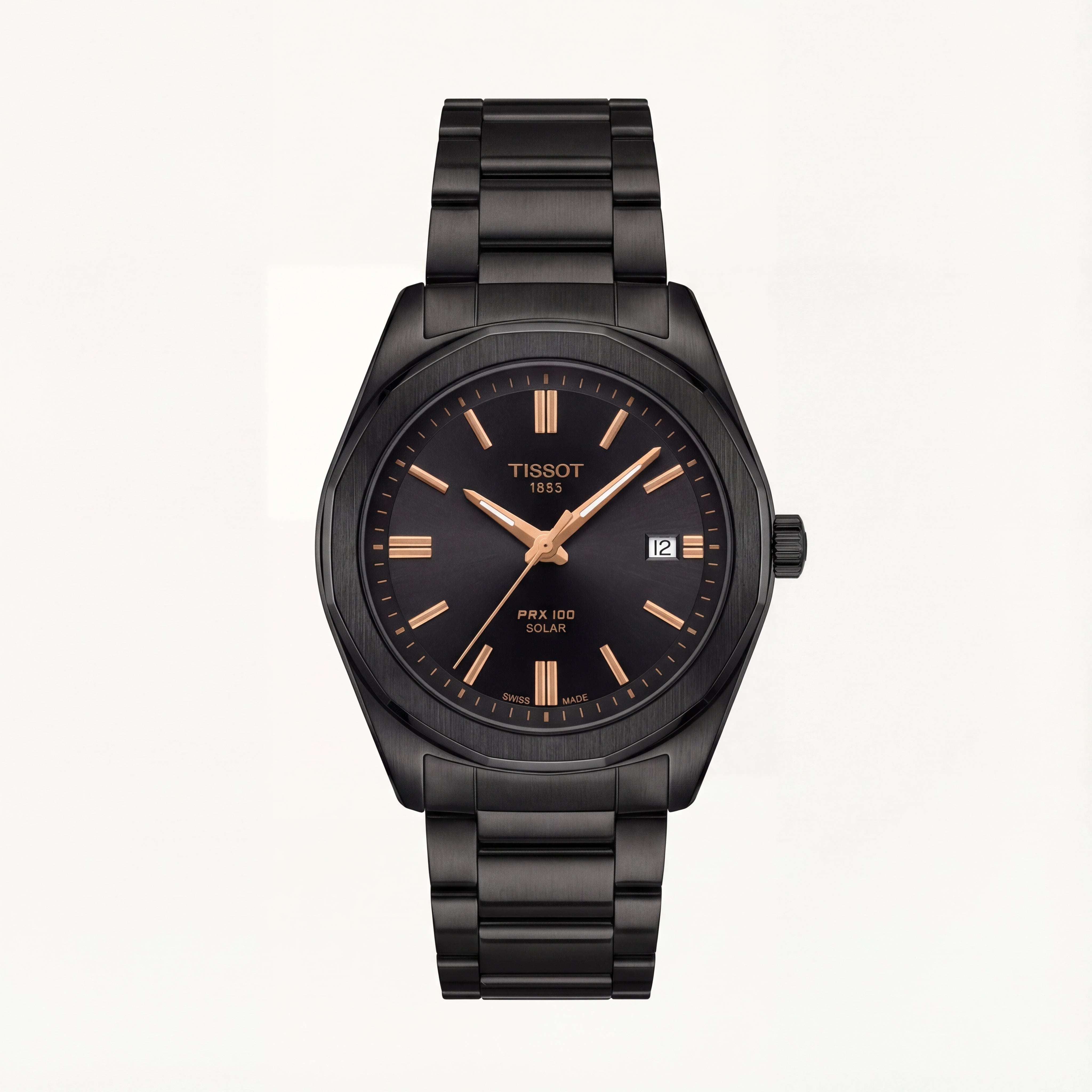 Matte Black Solar Quartz Stainless Steel Dress Watch
