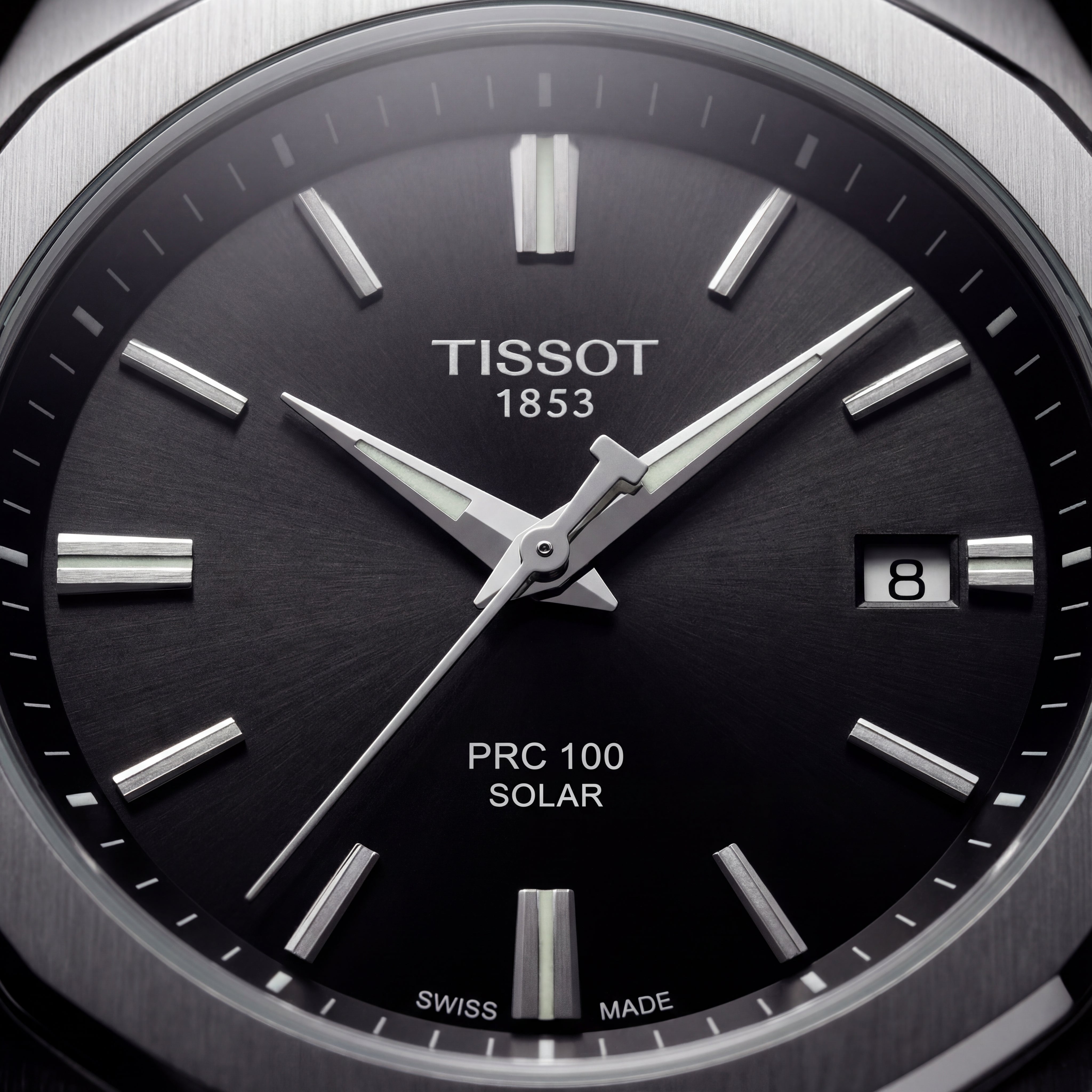 Classic Black Dial Solar Quartz Stainless Steel Watch