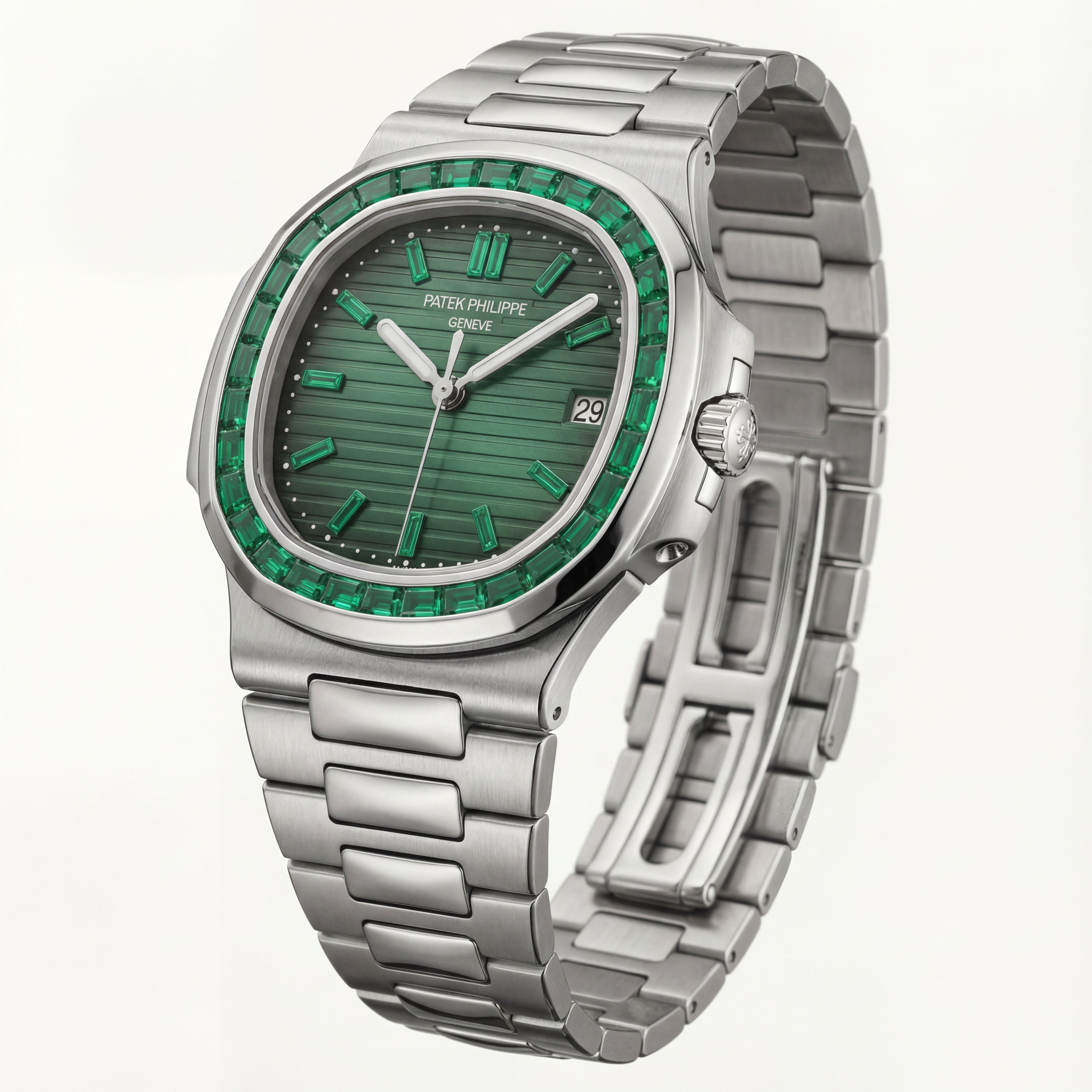 Premium Green Dial Stainless Steel Men’s Watch with Gem Bezel