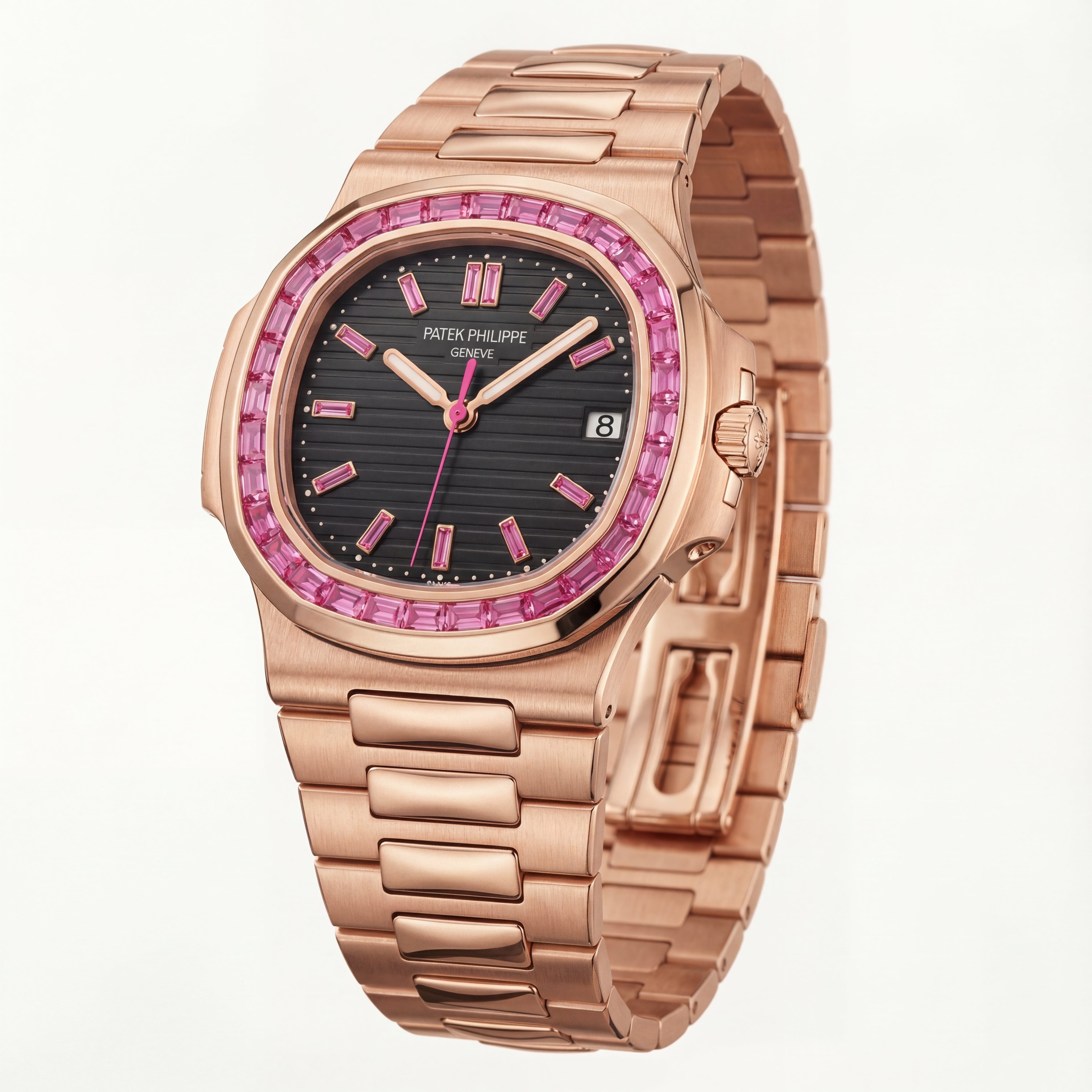 Rose Gold Luxury Watch with Pink Stone Inspired Bezel – Premium Series
