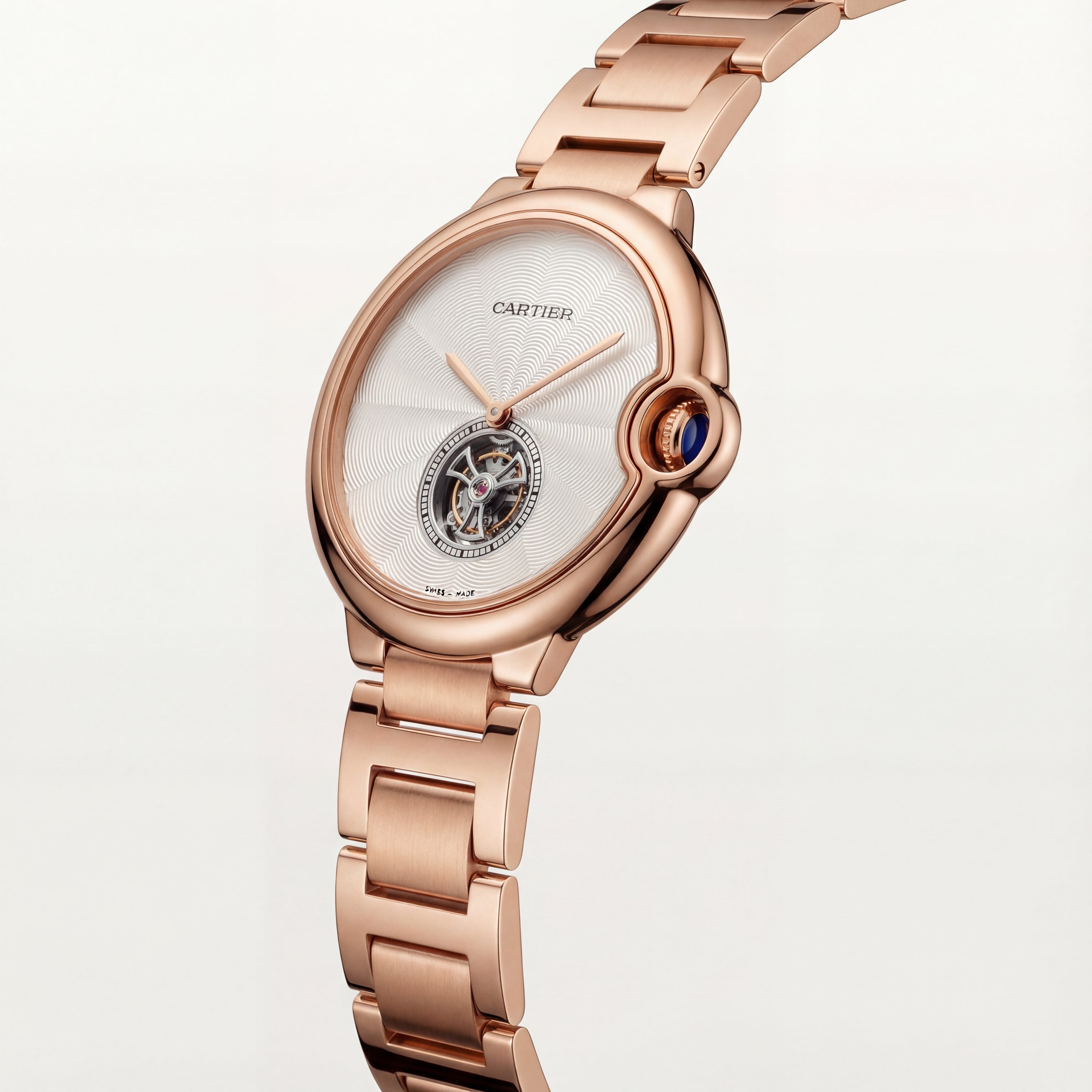 Rose Gold Open Heart Luxury Watch with White Guilloché Dial