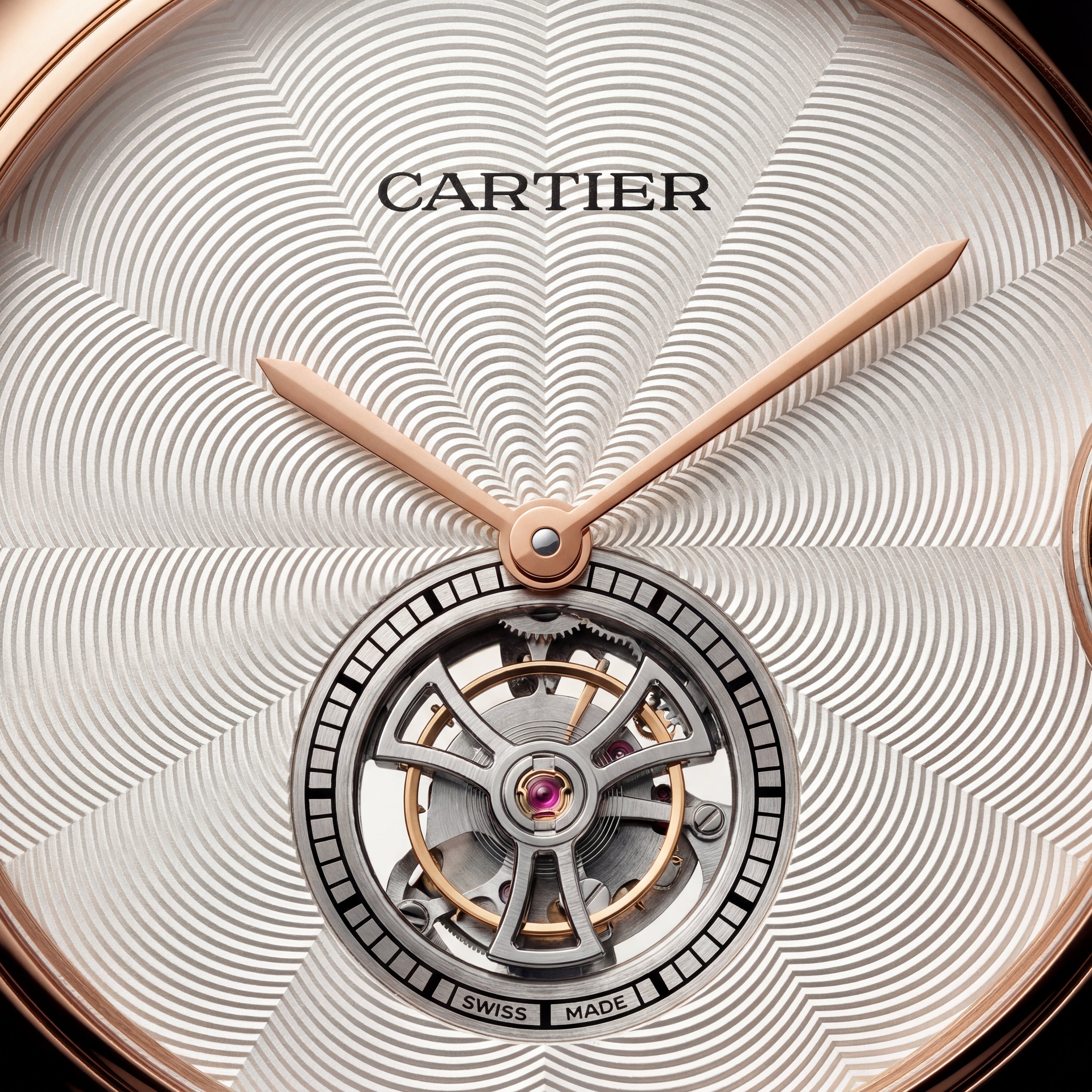 Rose Gold Open Heart Luxury Watch with White Guilloché Dial