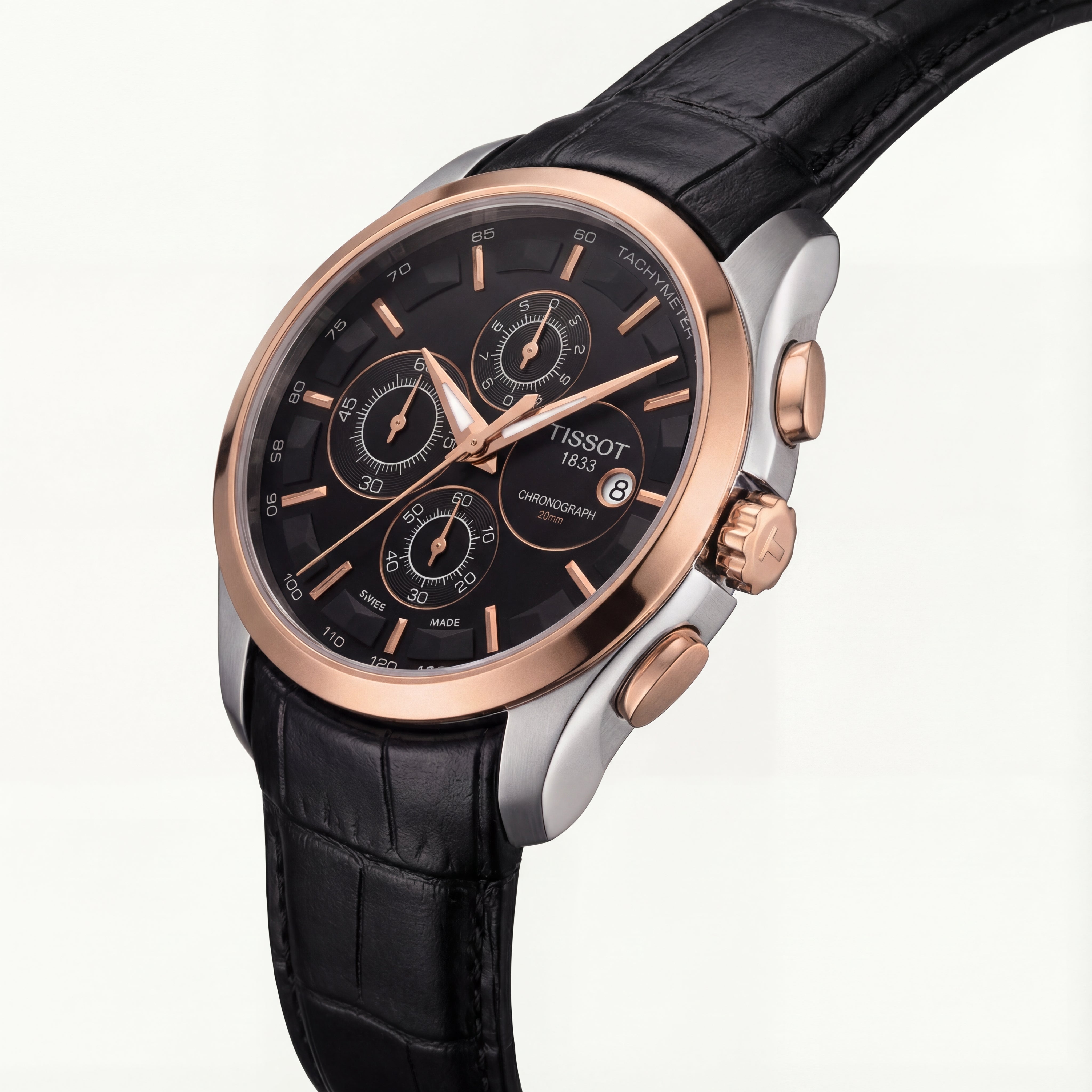 Premium Chronograph Style Watch – Black Dial & Rose Gold Finish
