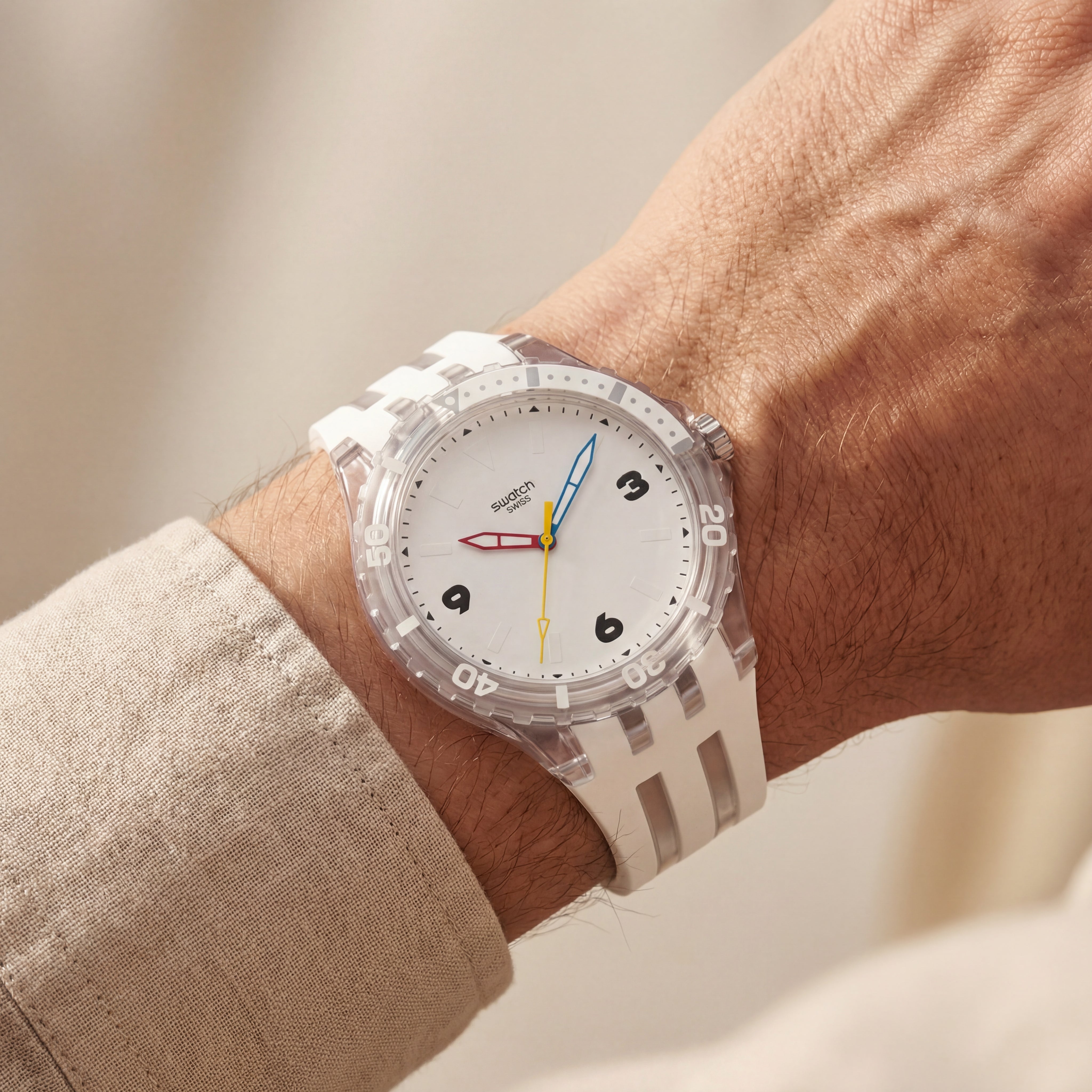 Transparent White Sport Men’s Watch with Silicone Strap