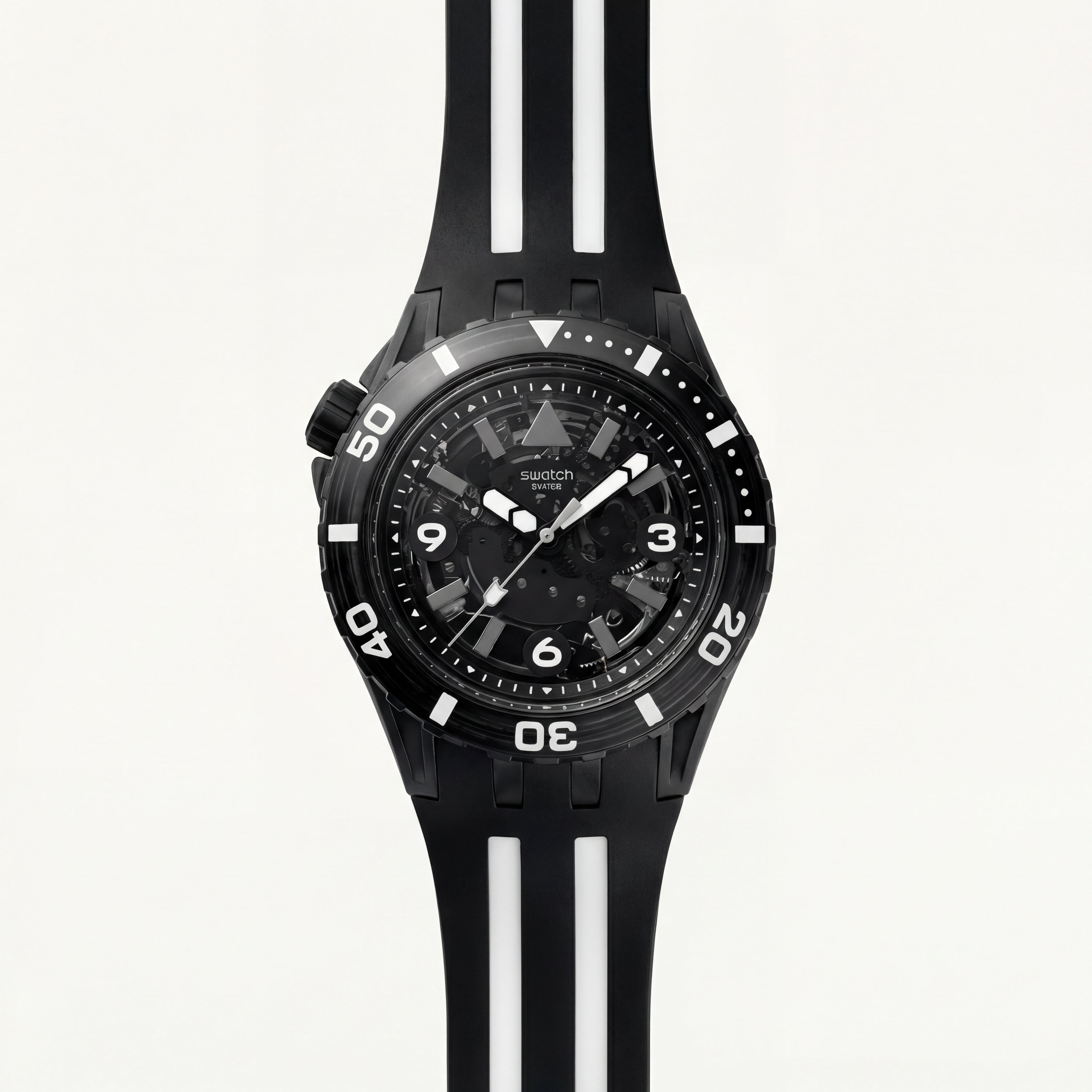 All-Black Skeleton Dive-Style Men’s Watch with Silicone Strap