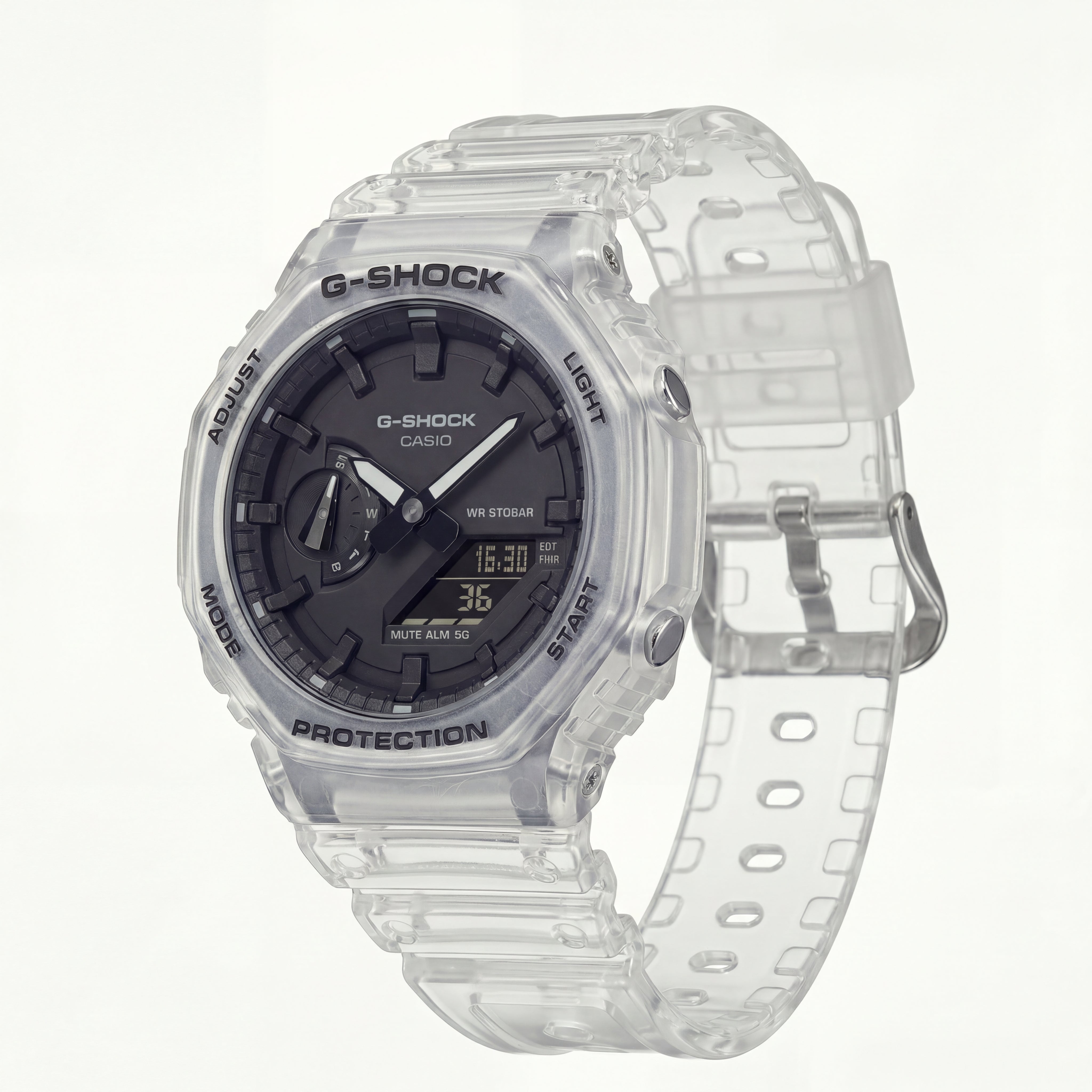 Transparent Ice-Clear Tactical Men’s Watch with Black Digital-Analog Dial