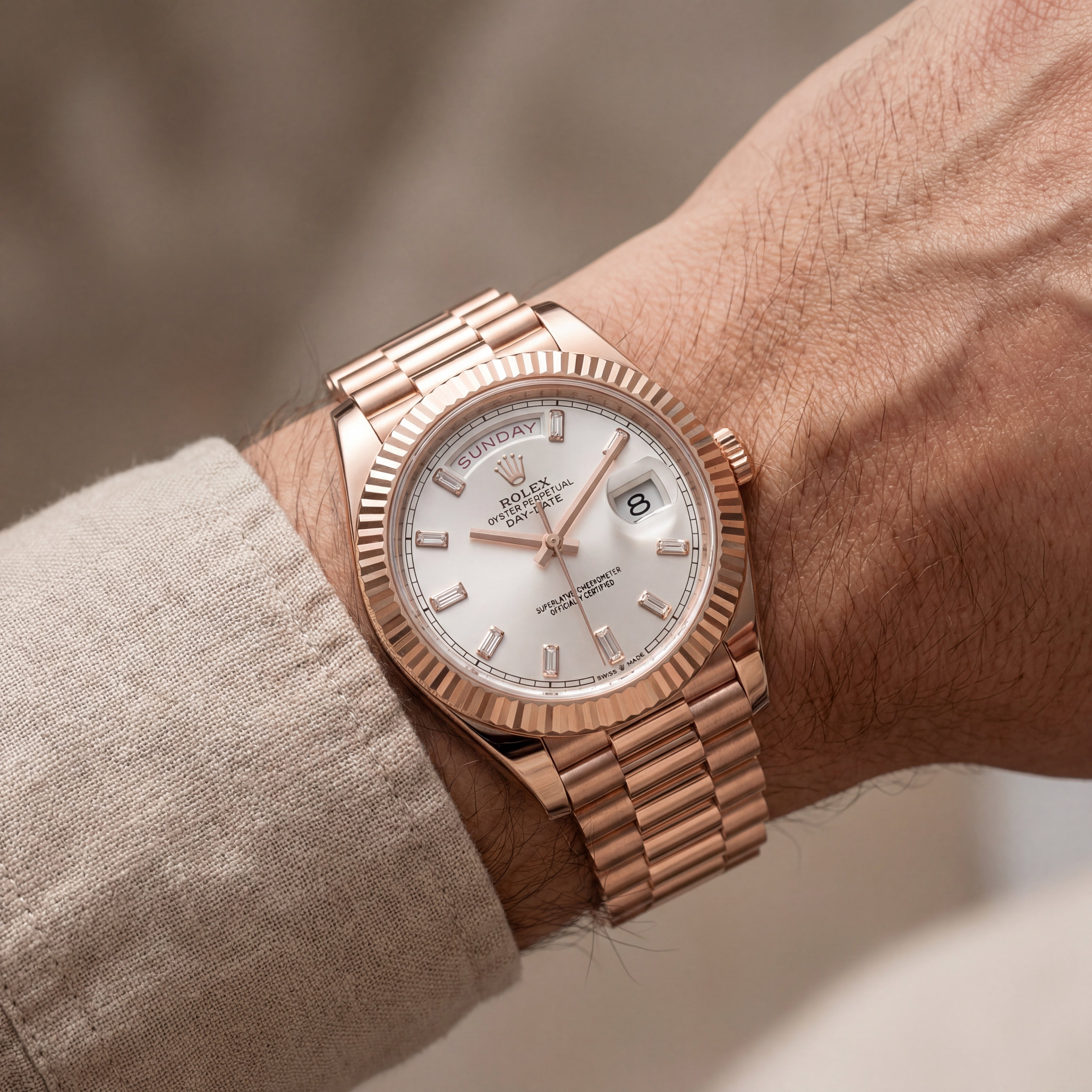 Rose Gold Day-Date President-Style Luxury Men’s Watch with Fluted Bezel