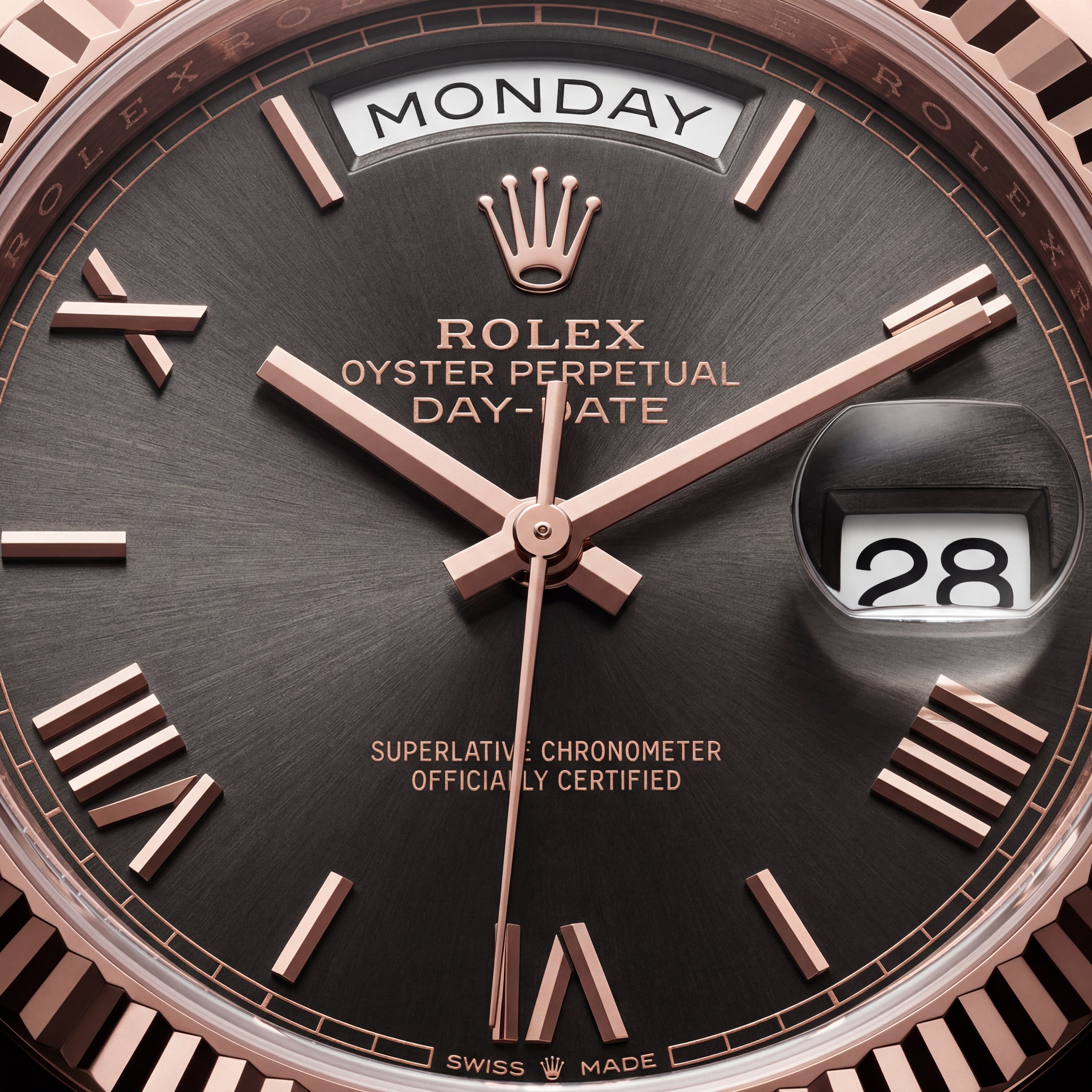 Rose Gold Day-Date President-Style Luxury Men’s Watch with Charcoal Dial