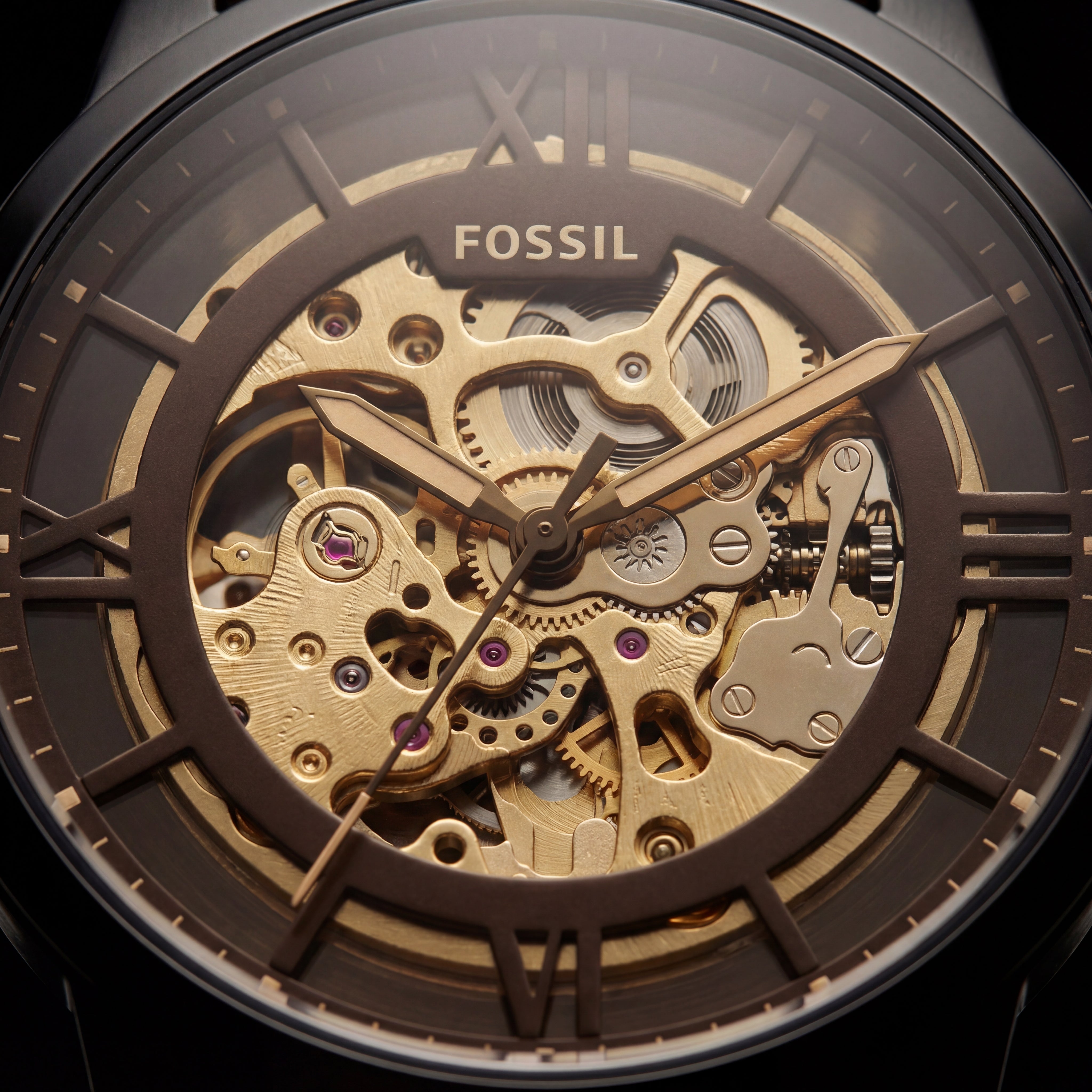Luxury Skeleton Automatic Men’s Watch with Gold Open-Work Dial & Brown Leather Strap