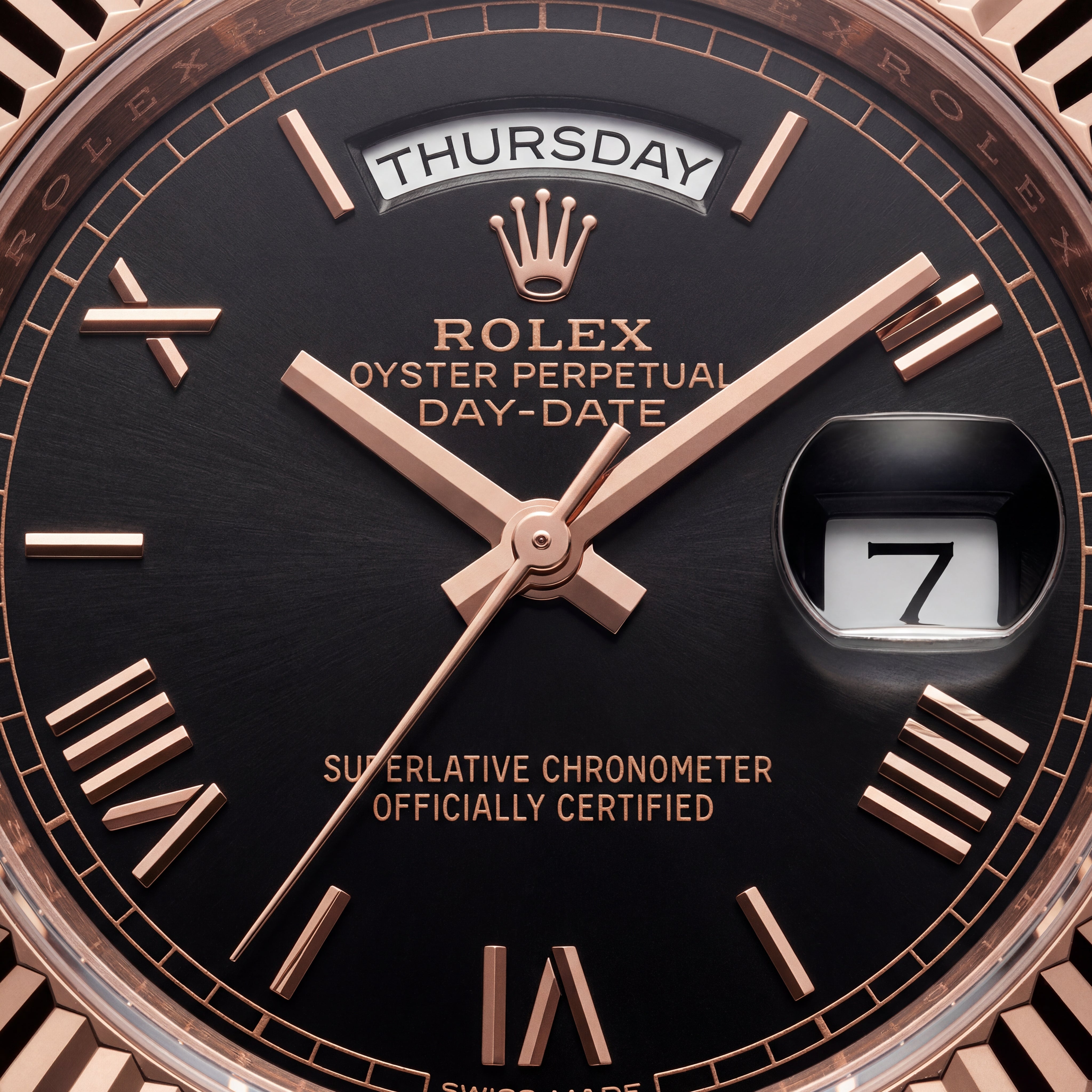 Rose Gold Day-Date President-Style Luxury Men’s Watch with Black Dial