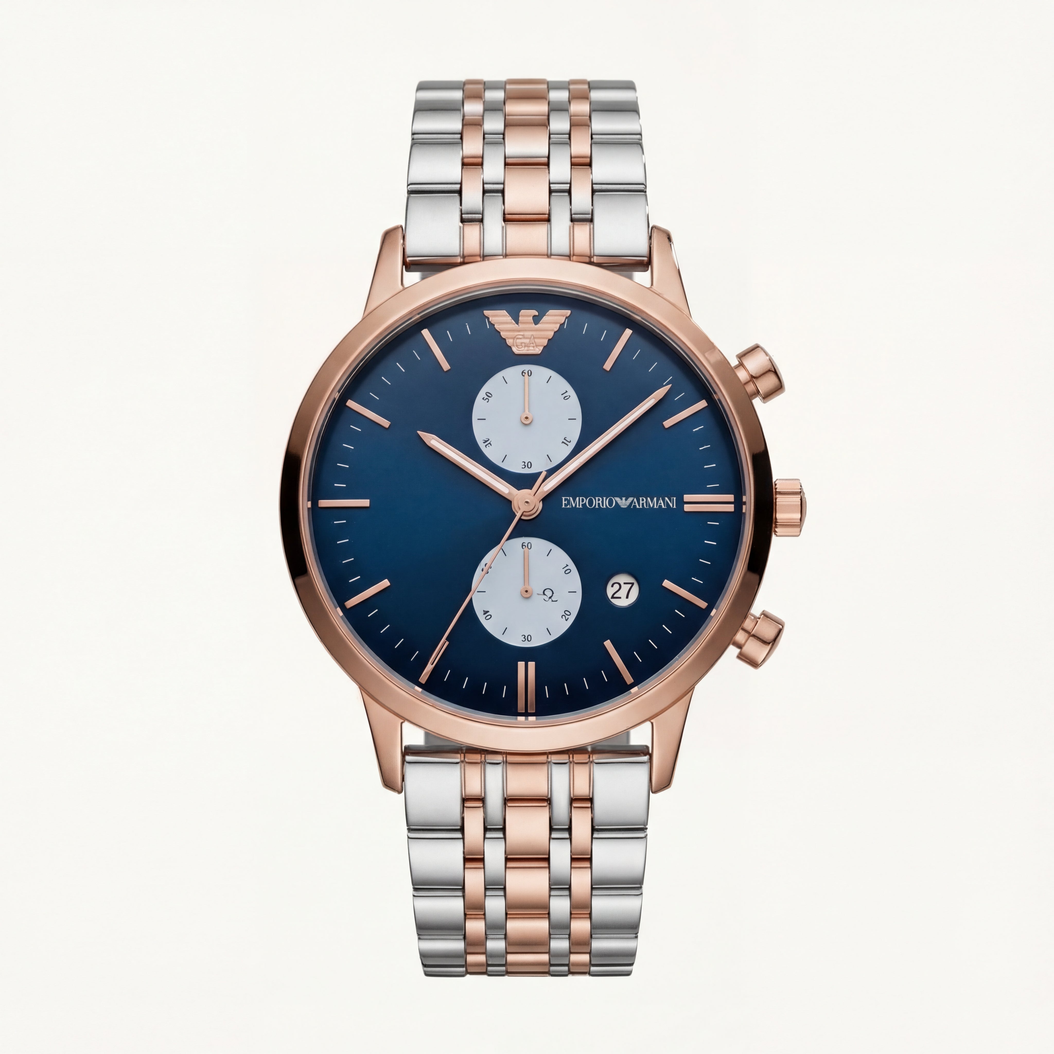 Two-Tone Rose Gold Chronograph Luxury Men’s Watch with Deep Blue Dial