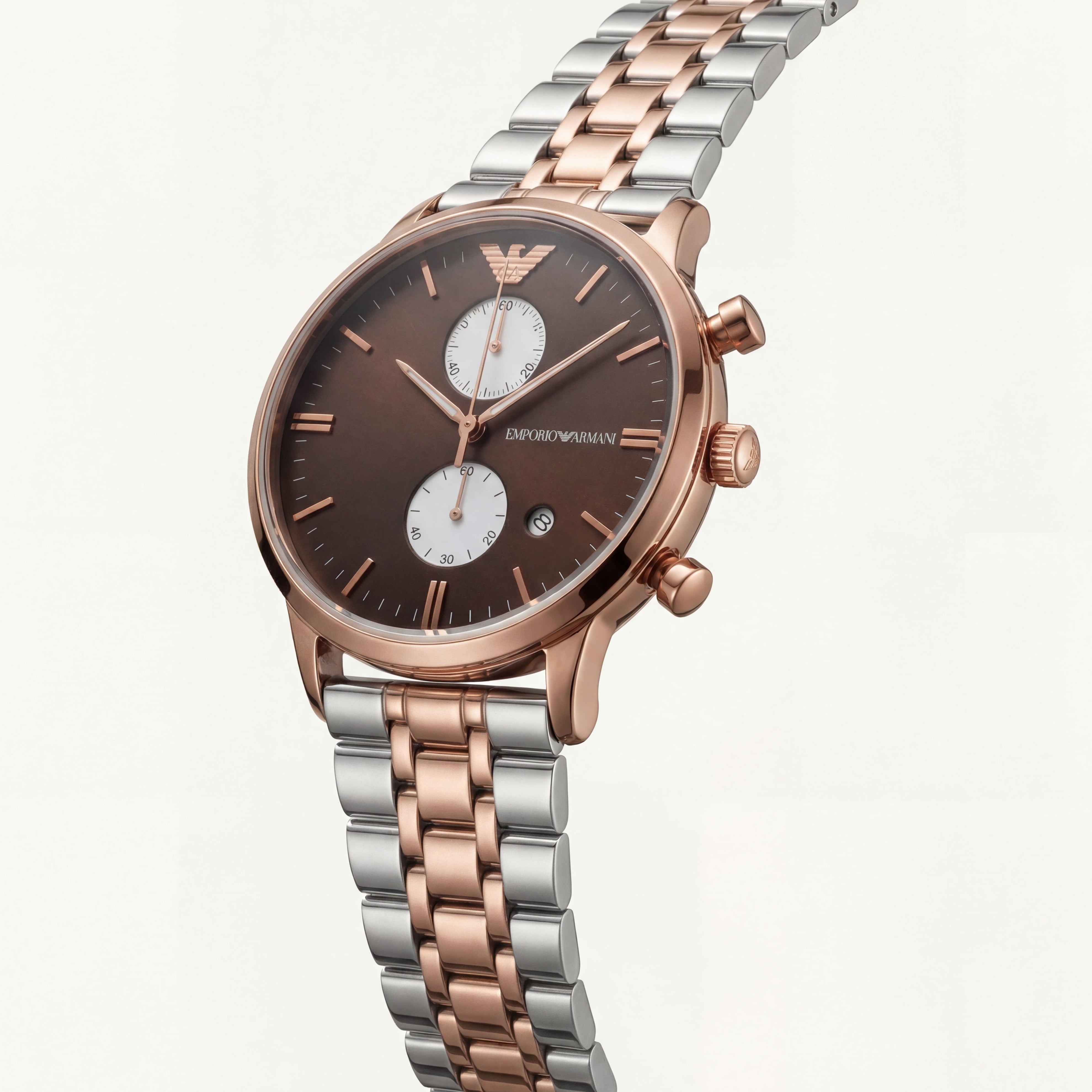 Two-Tone Rose Gold Chronograph Luxury Men’s Watch with Chocolate Brown Dial