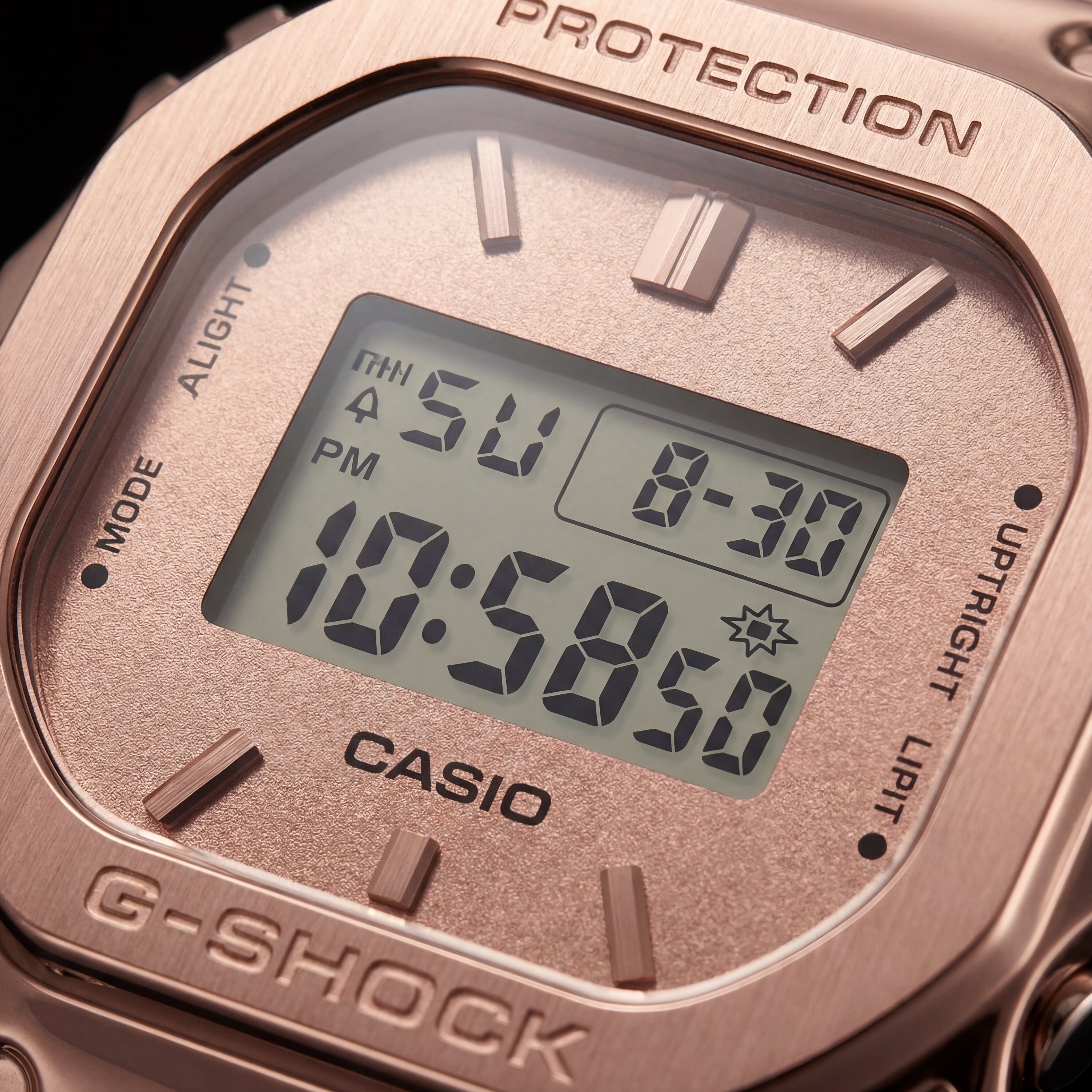 Rose Gold Digital Luxury Watch with Beige Resin Strap