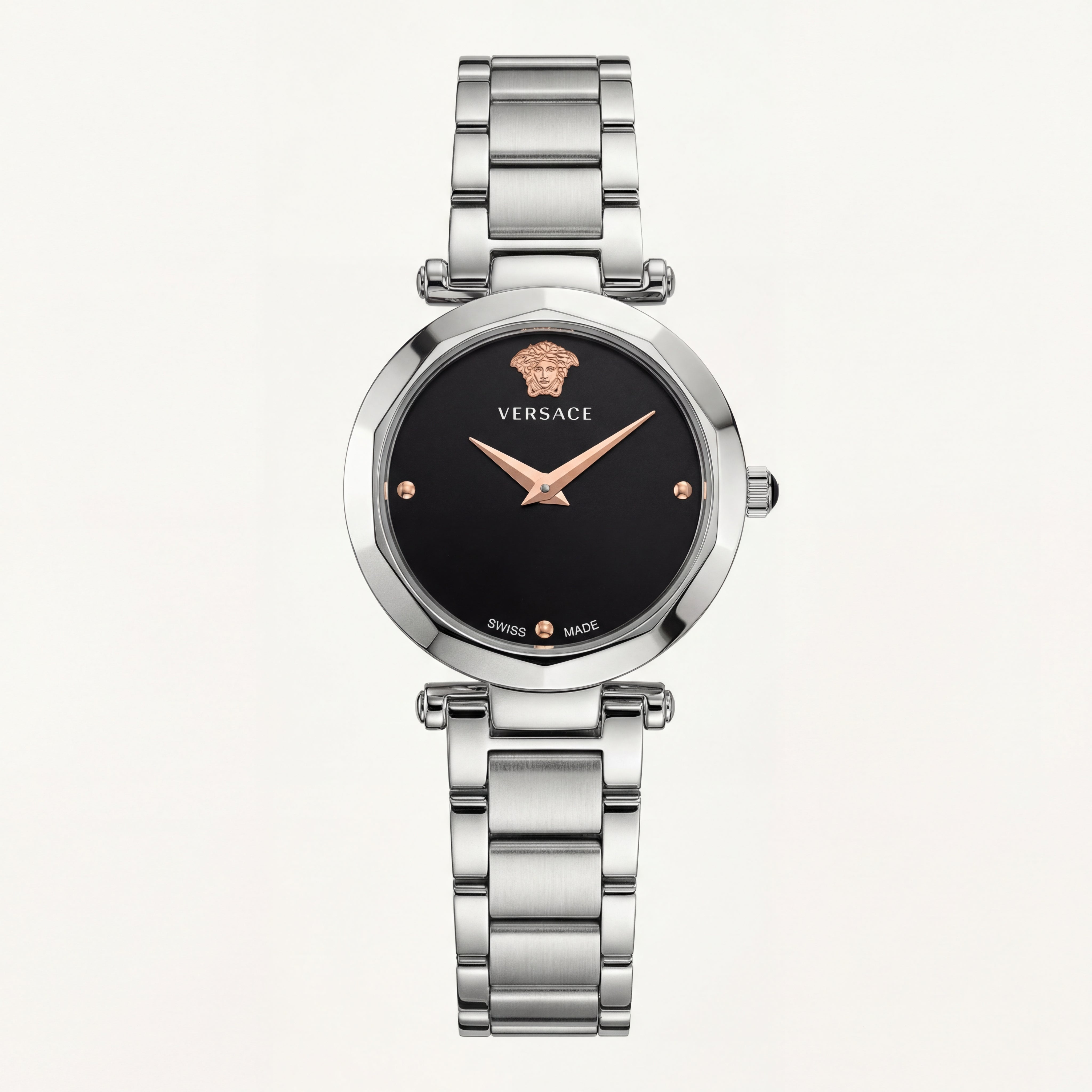 Silver Stainless Steel Case Black Dial Medusa Luxury Bracelet Watch – Women