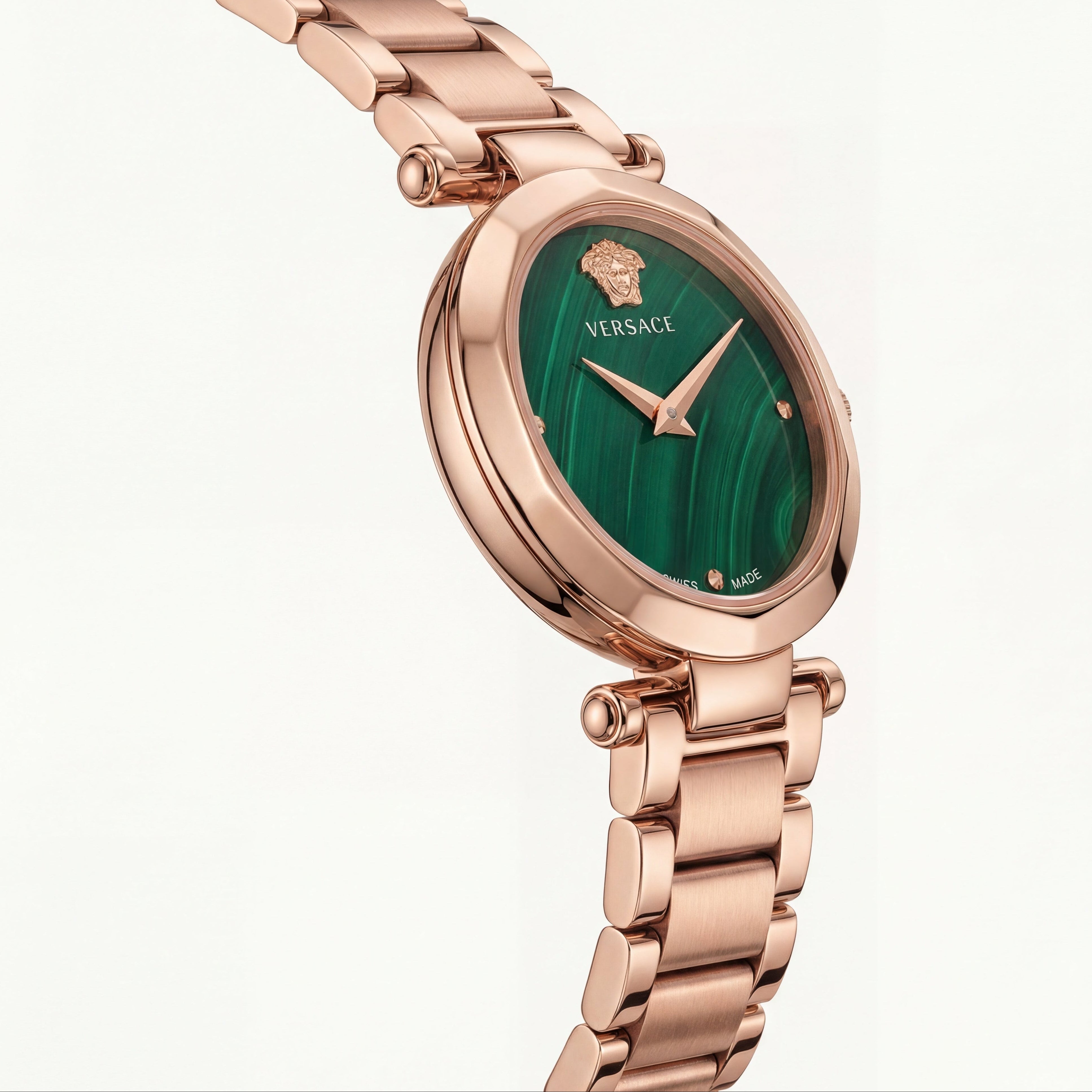 Rose Gold Stainless Steel Case Emerald Green Dial Luxury Medusa Bracelet Watch – Women