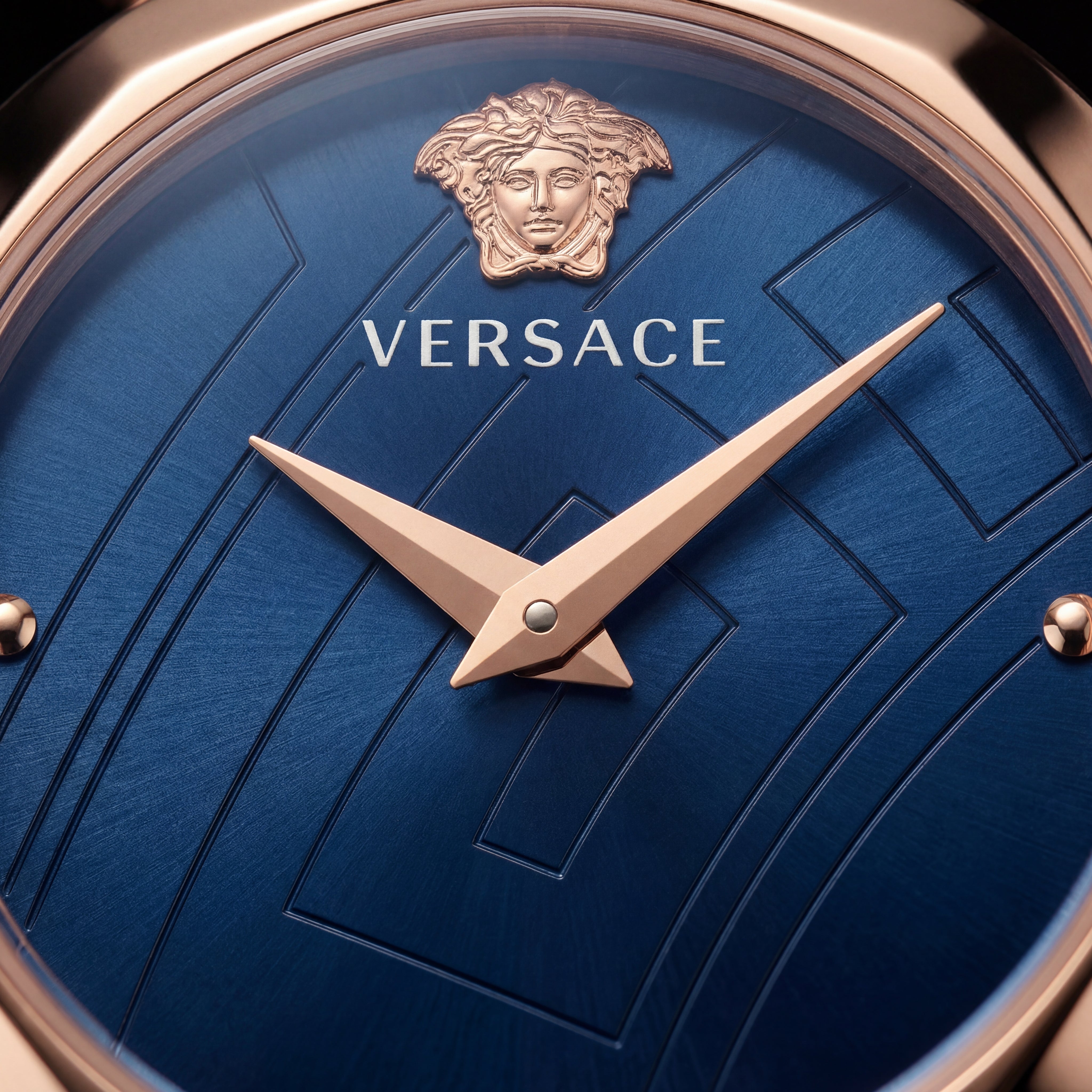 Rose Gold Stainless Steel Case Royal Blue Dial Luxury Medusa Bracelet Watch – Women