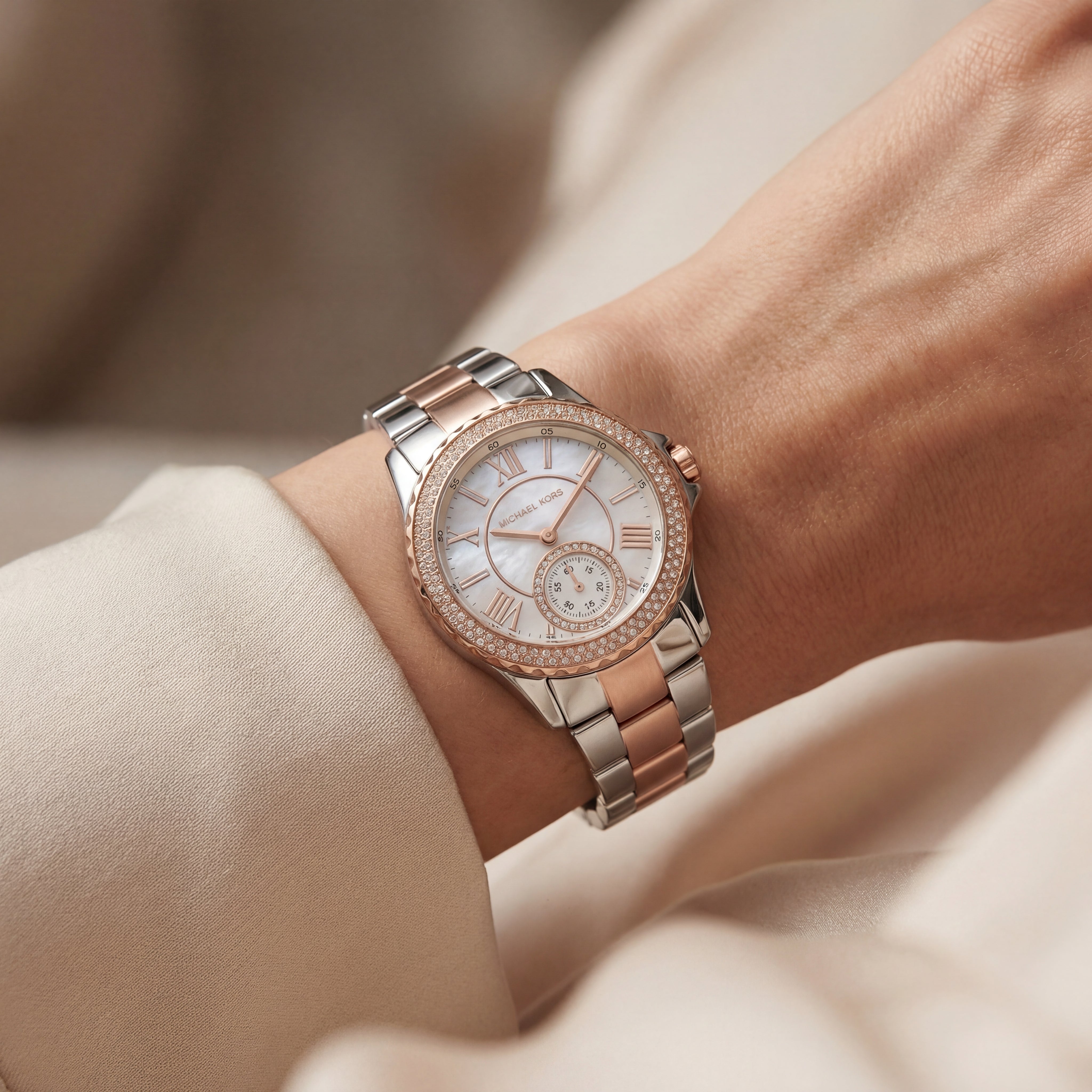 Celeste Radiance Crystal Watch – Two-Tone Rose Edition