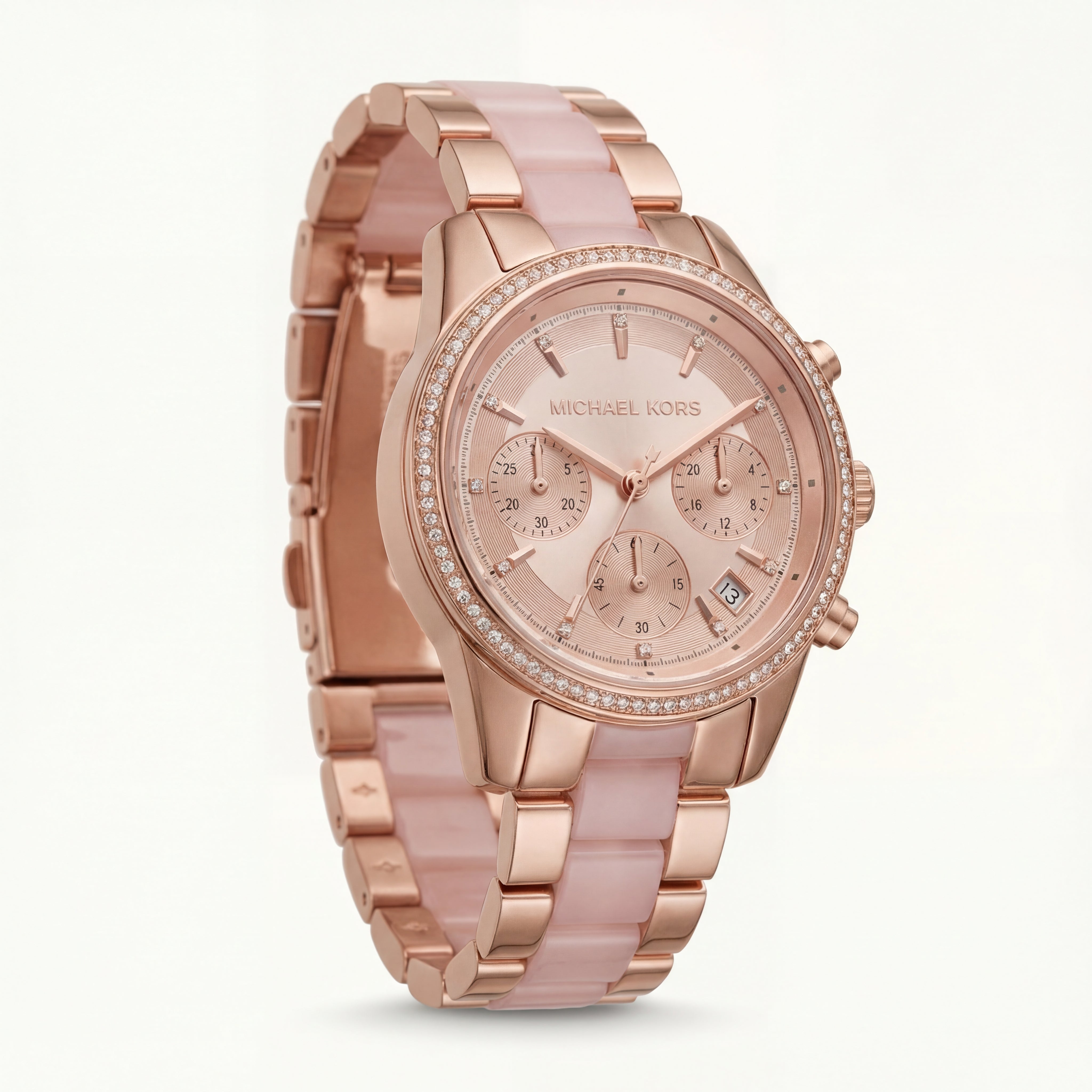 Blush Rose Gold Crystal Bezel Chronograph Pink Bracelet Watch