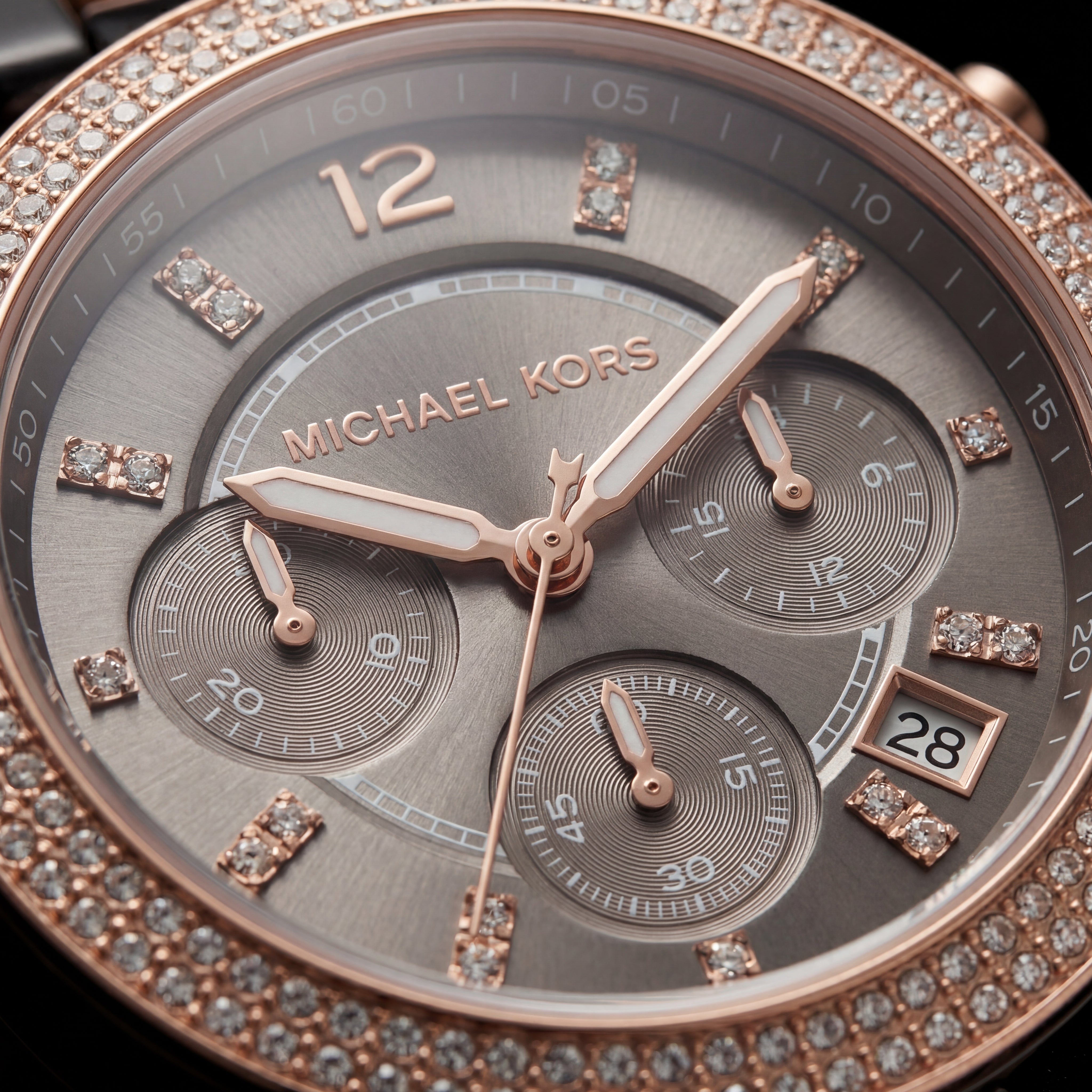 Rose Gold Crystal Bezel Smoke Grey Dial Two-Tone Chronograph Watch