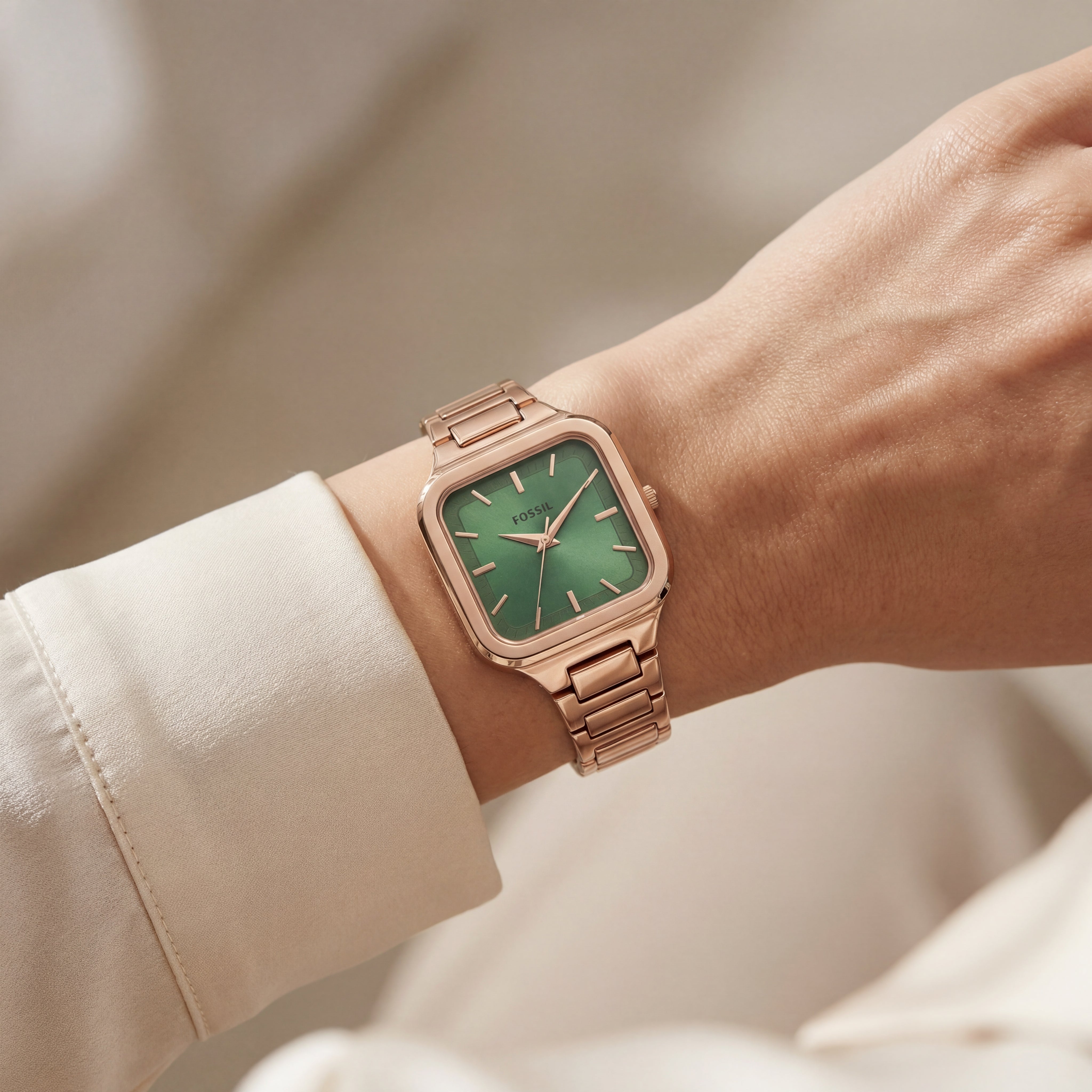 Rose Gold Square Watch – Emerald Minimal Luxe Edition