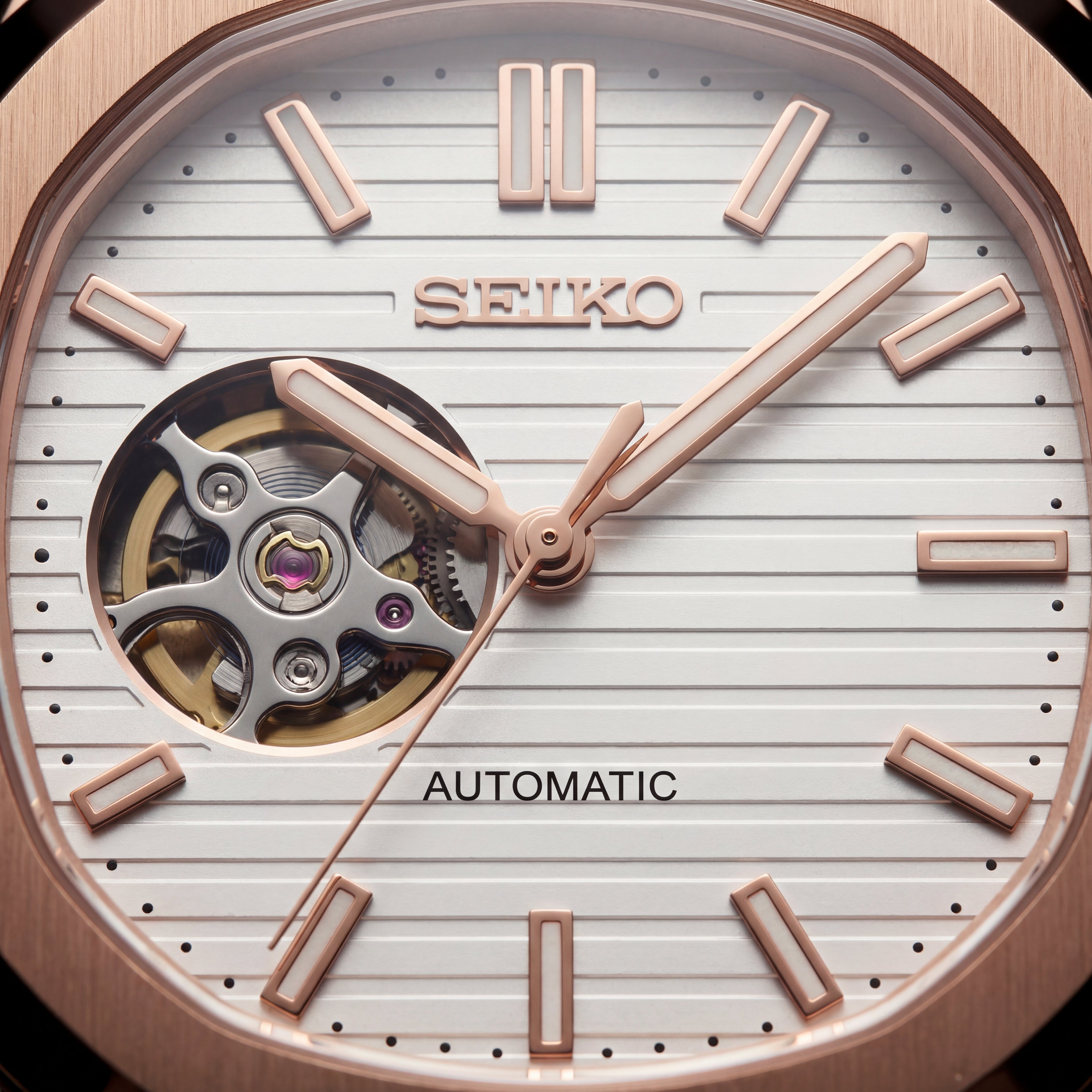 Rose Gold Open-Heart Automatic Steel Watch