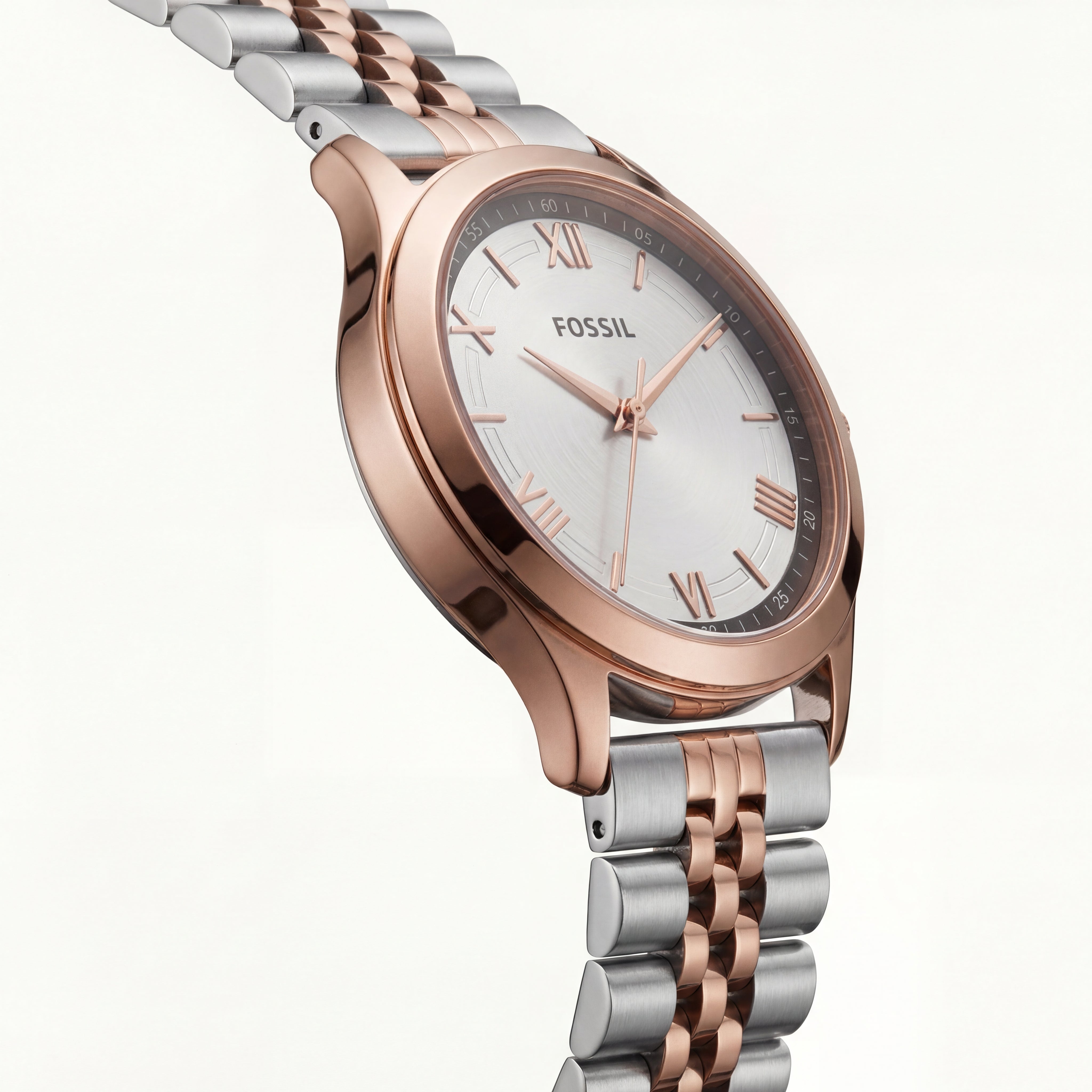 Two-Tone Rose Gold Silver Dial Classic Quartz Watch