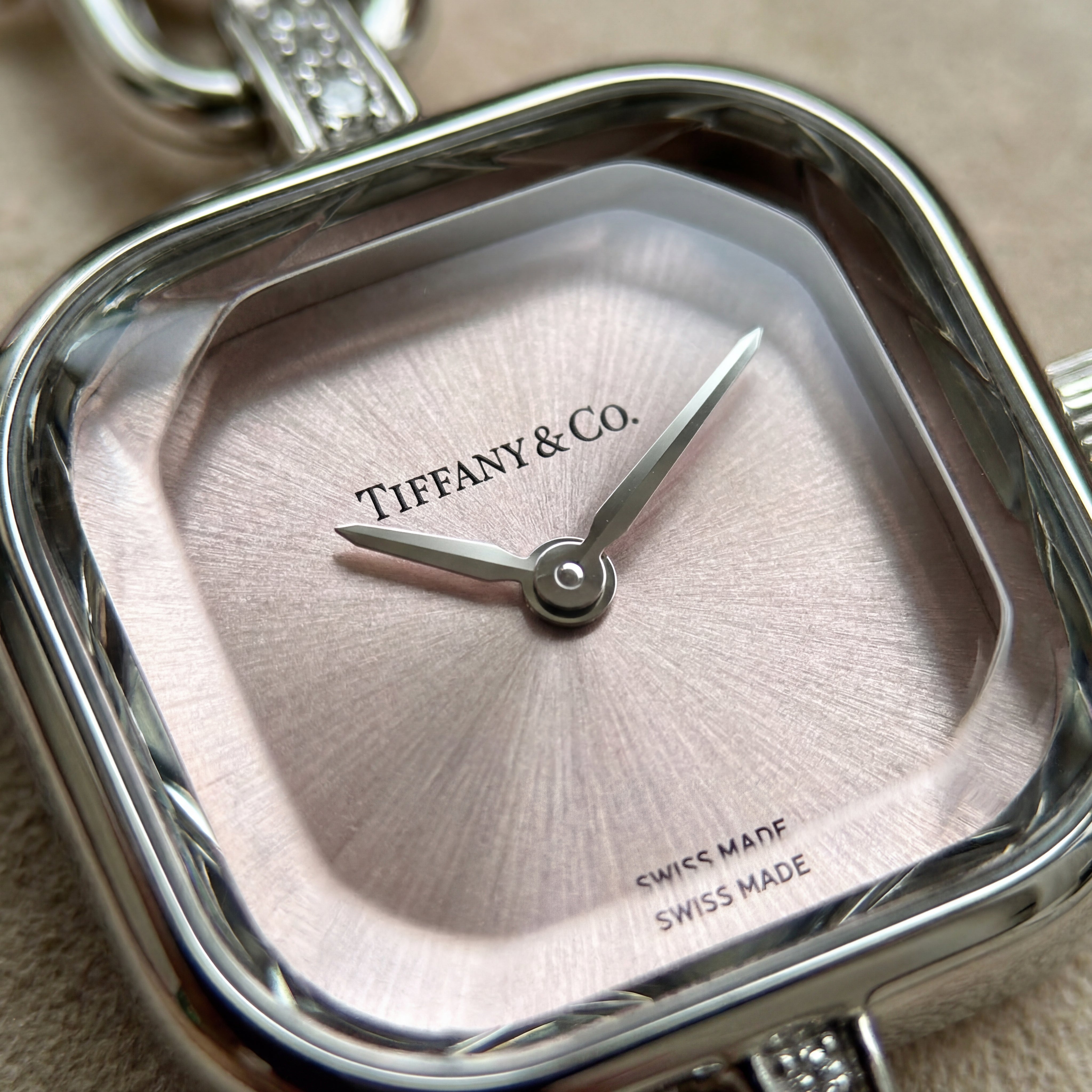 Silver Square Case Rose Pink Faceted Dial Jewelry Bracelet Watch – Women