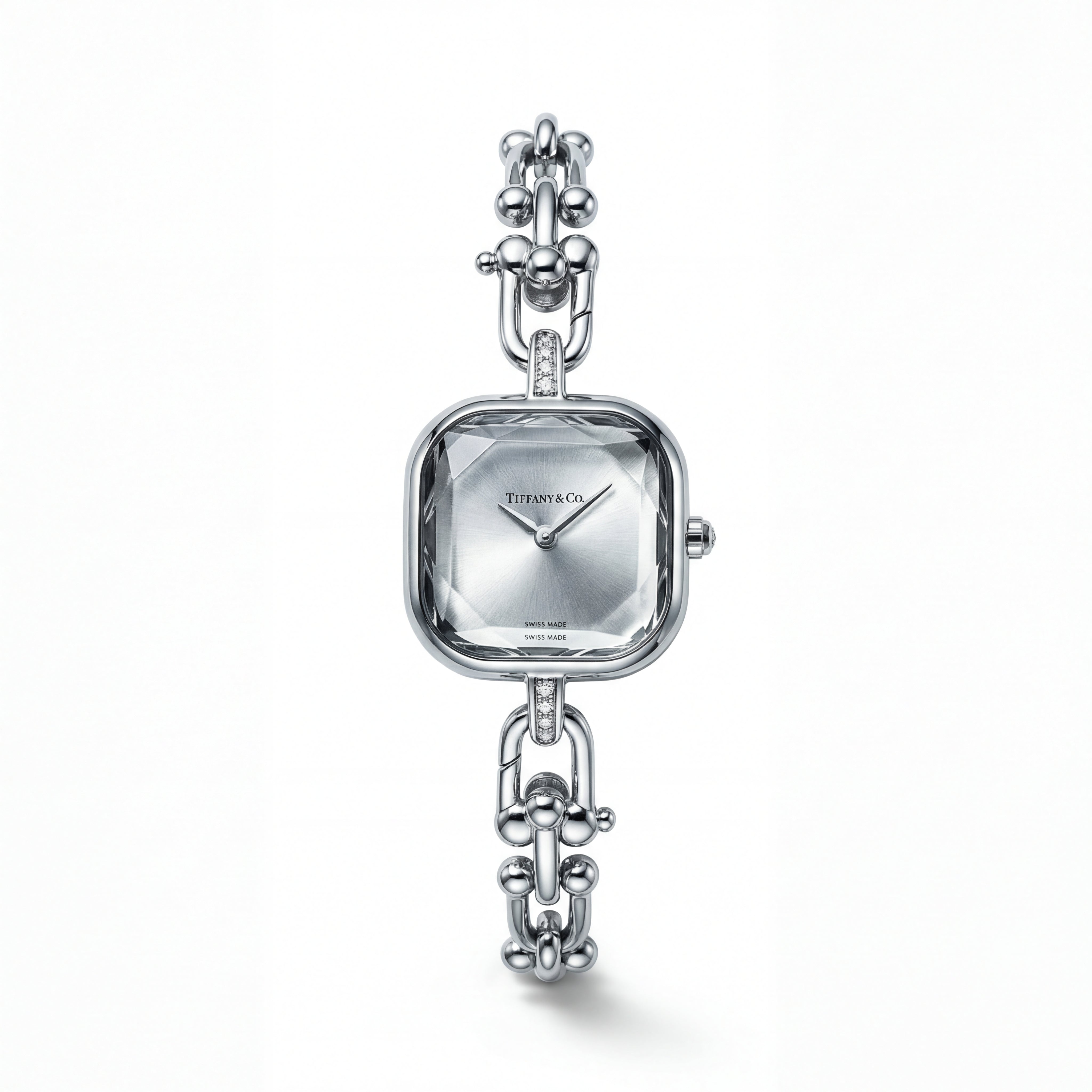 Silver Square Case Crystal Faceted Dial Jewelry Bracelet Watch – Women