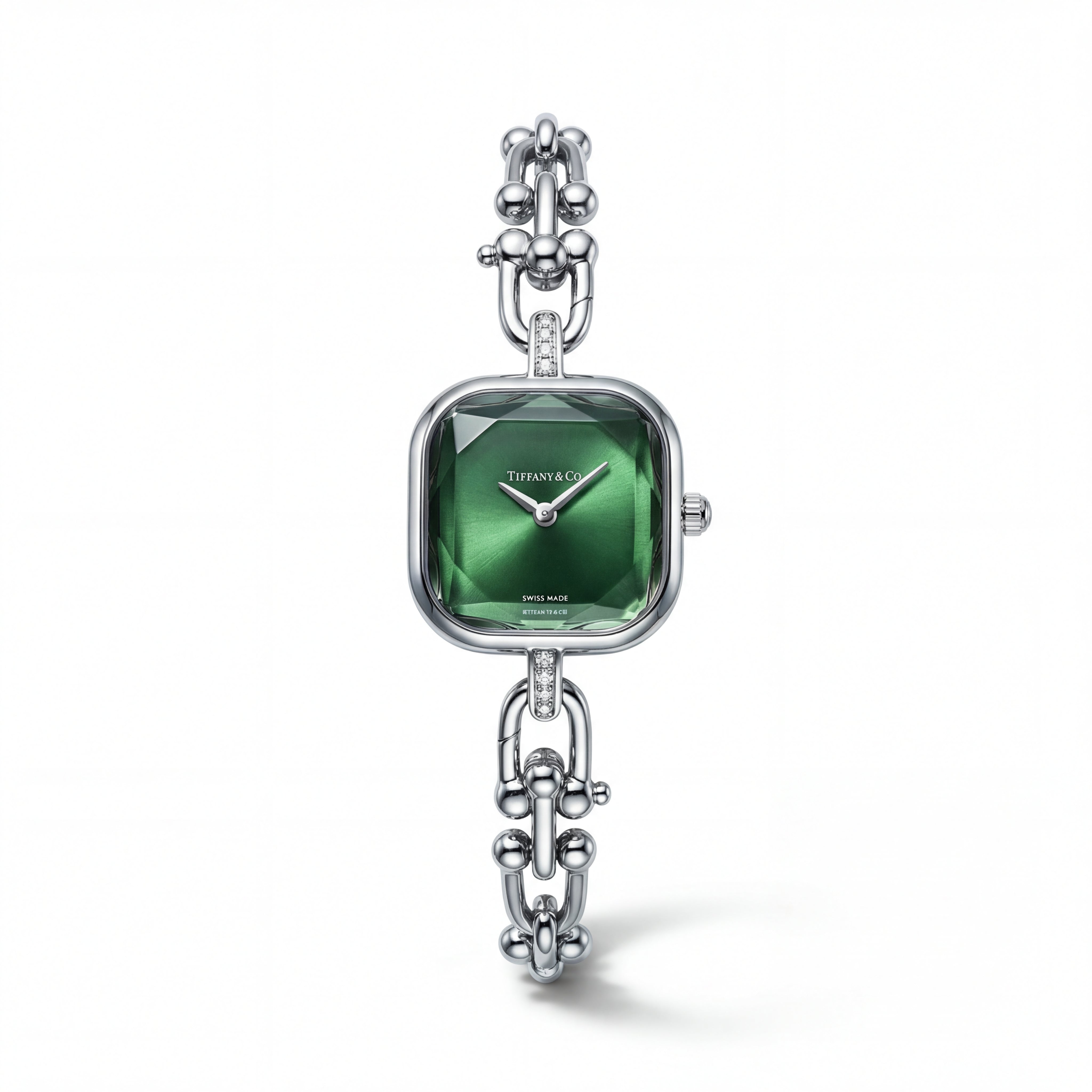 Silver Square Case Emerald Faceted Dial Jewelry Bracelet Watch – Women