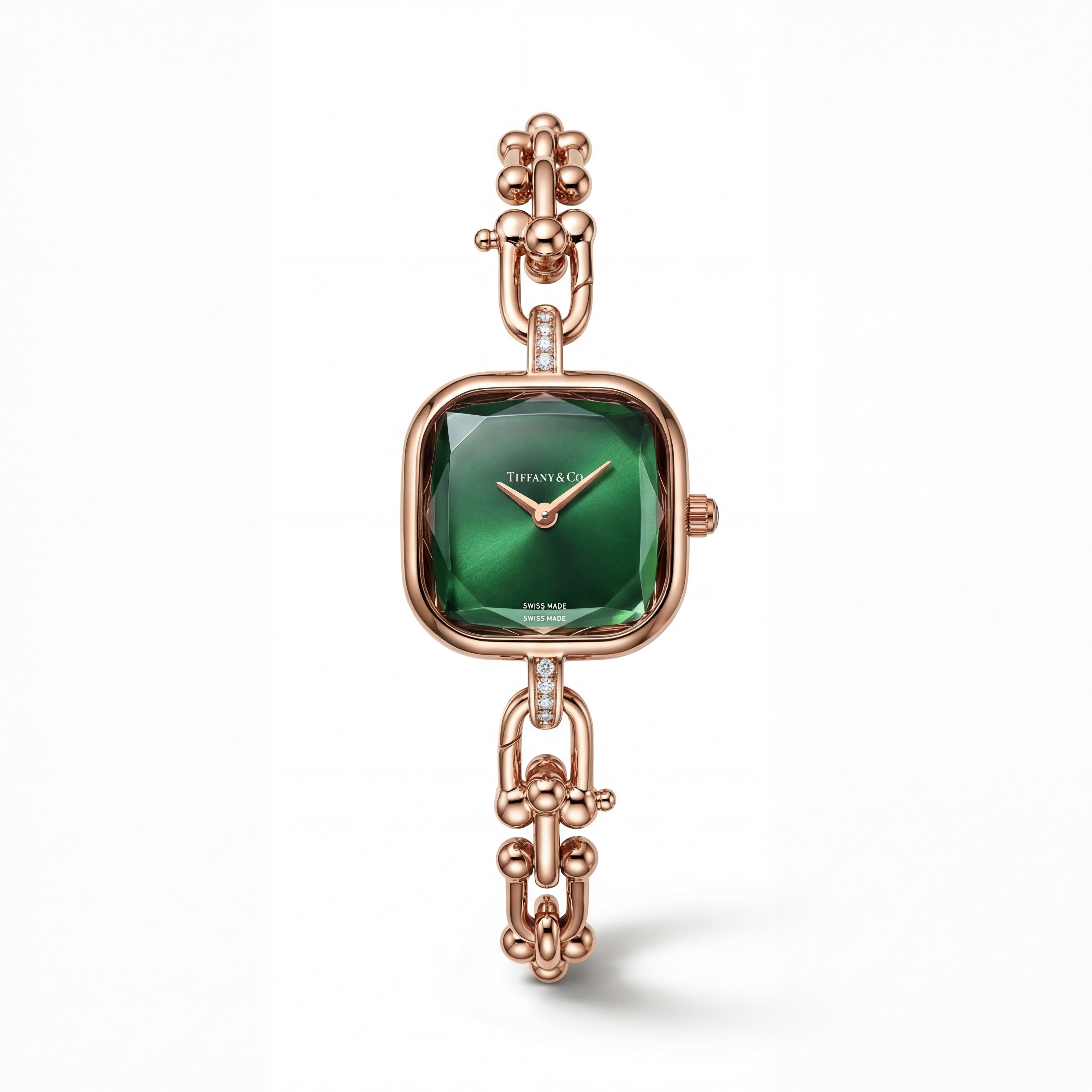 Rose Gold Square Case Emerald Sunray Dial Jewelry Bracelet Watch – Women
