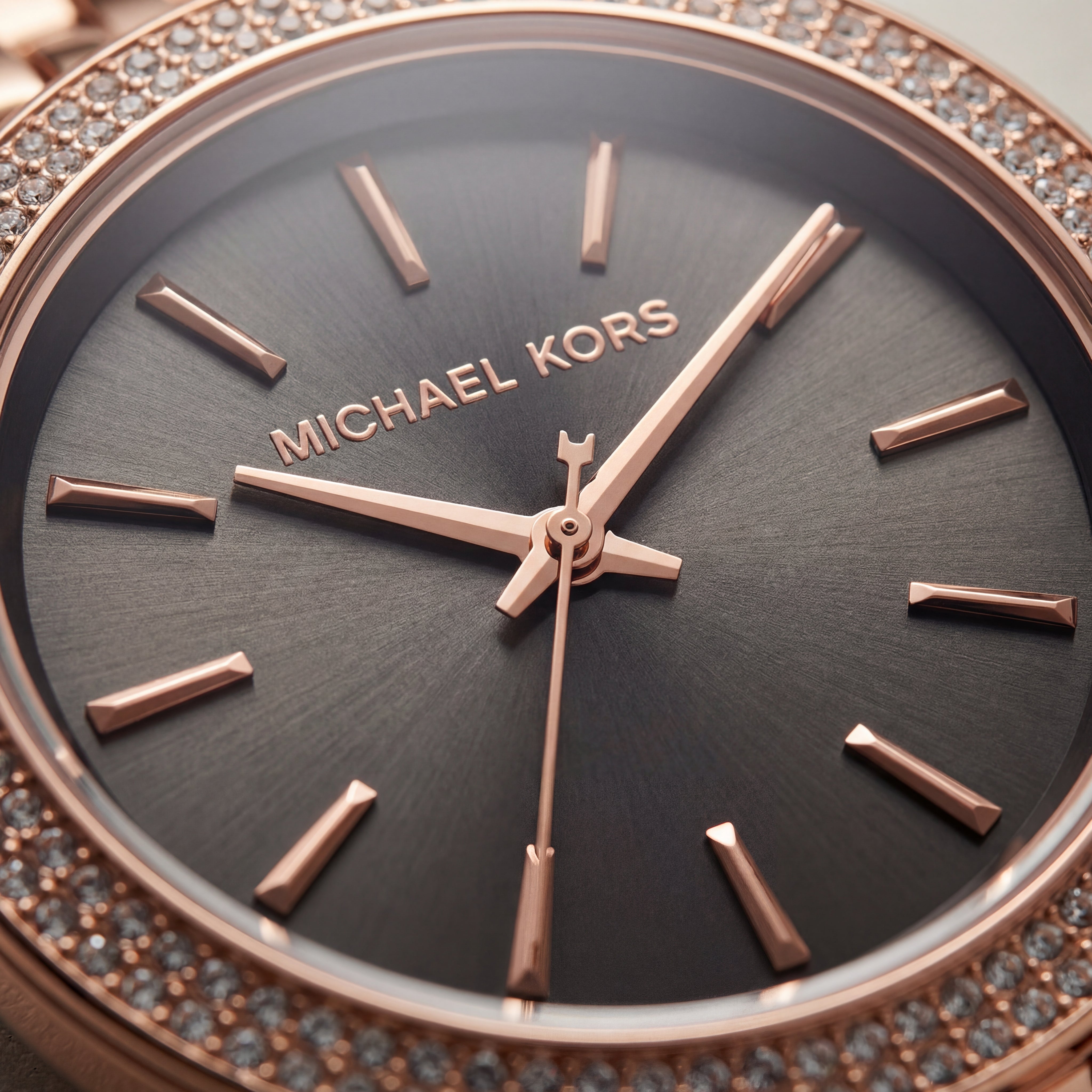 Rose Gold Crystal Bezel Brown Sunray Dial Luxury Bracelet Watch – Women