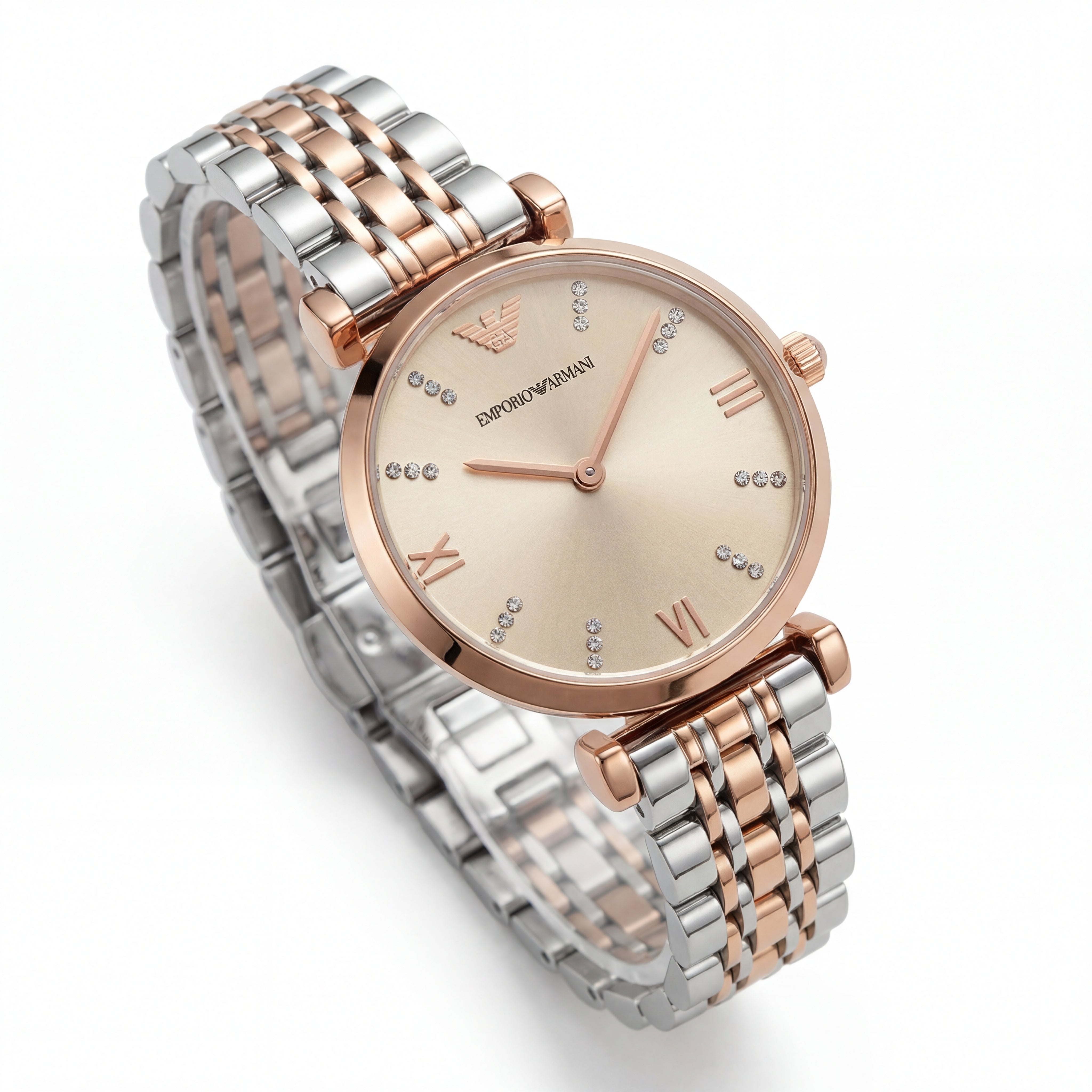 Two-Tone Rose Gold & Silver Crystal Accent Dial Luxury Bracelet Watch – Women