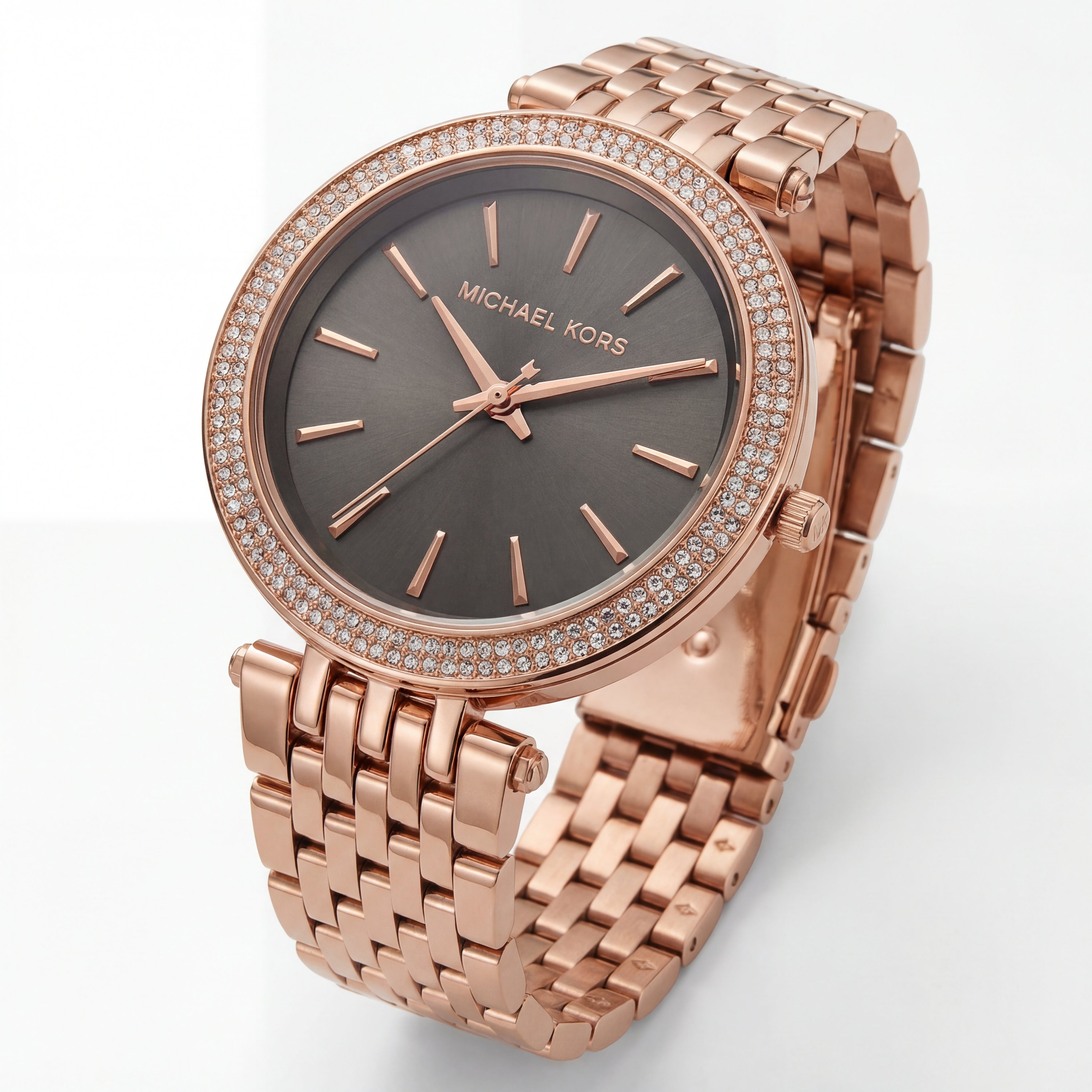 Rose Gold Crystal Bezel Brown Sunray Dial Luxury Bracelet Watch – Women