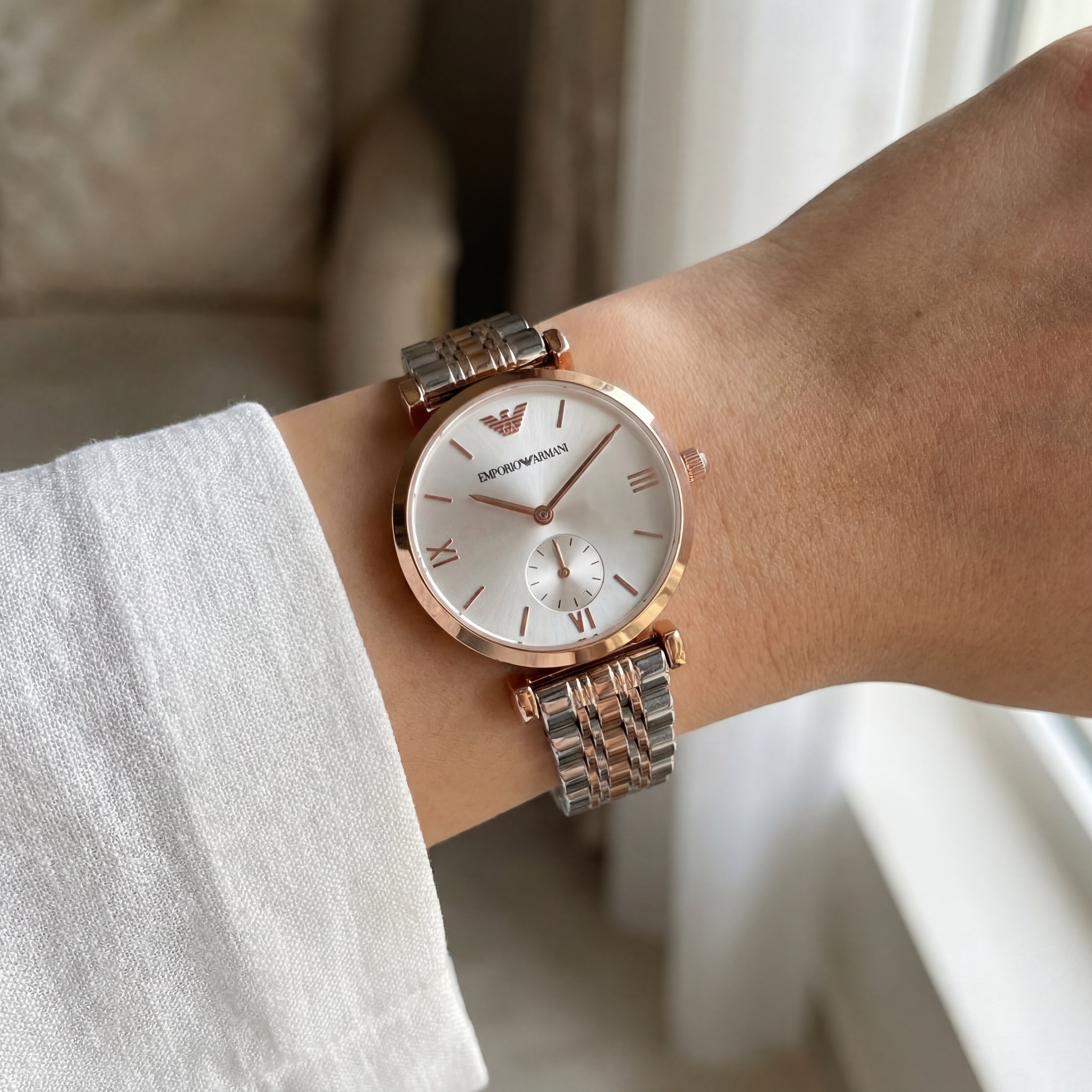 Two-Tone Steel & Rose Gold Silver Dial Sub-Second Elegant Bracelet Watch – Women