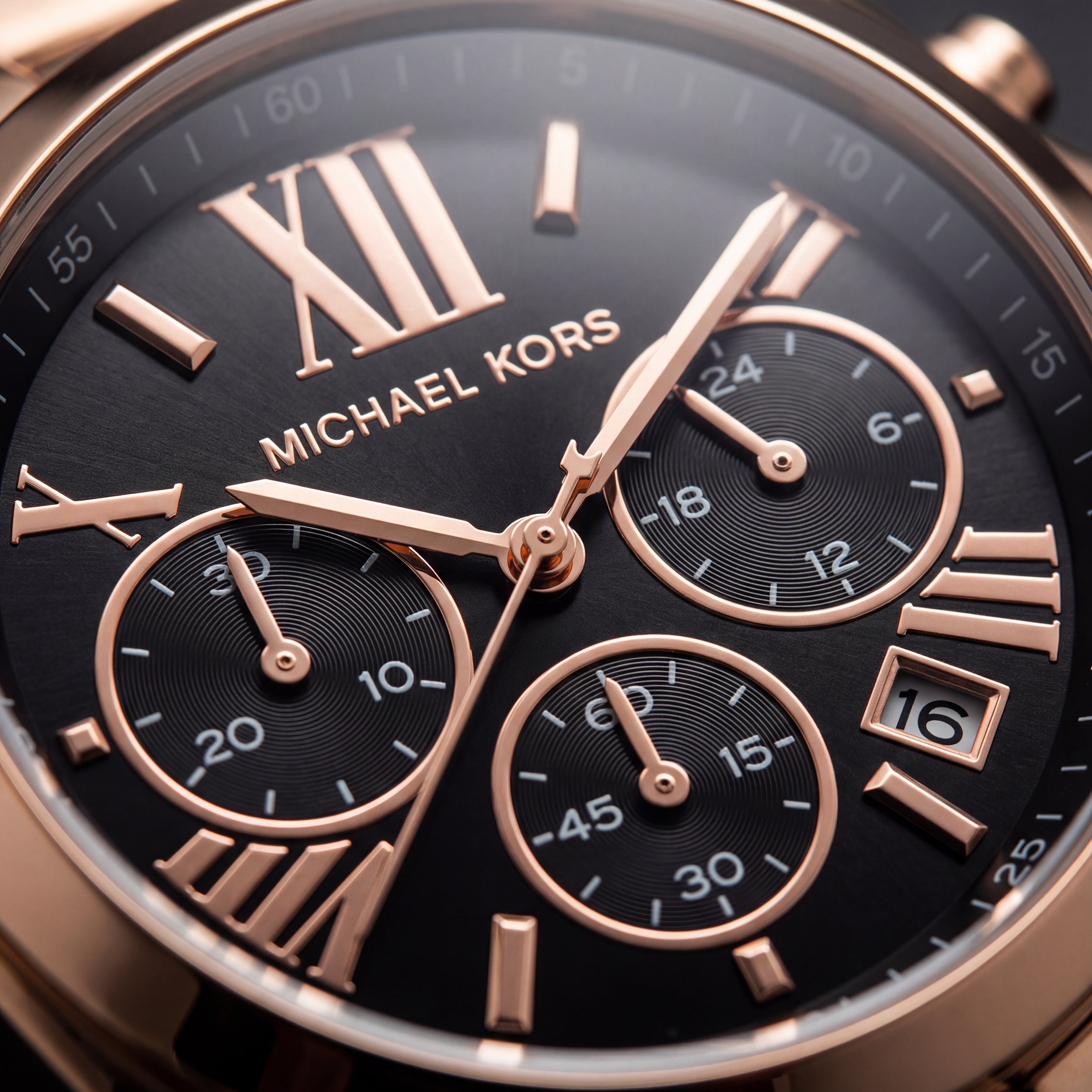 Rose Gold Chronograph Black Dial Roman Numeral Luxury Bracelet Watch – Women