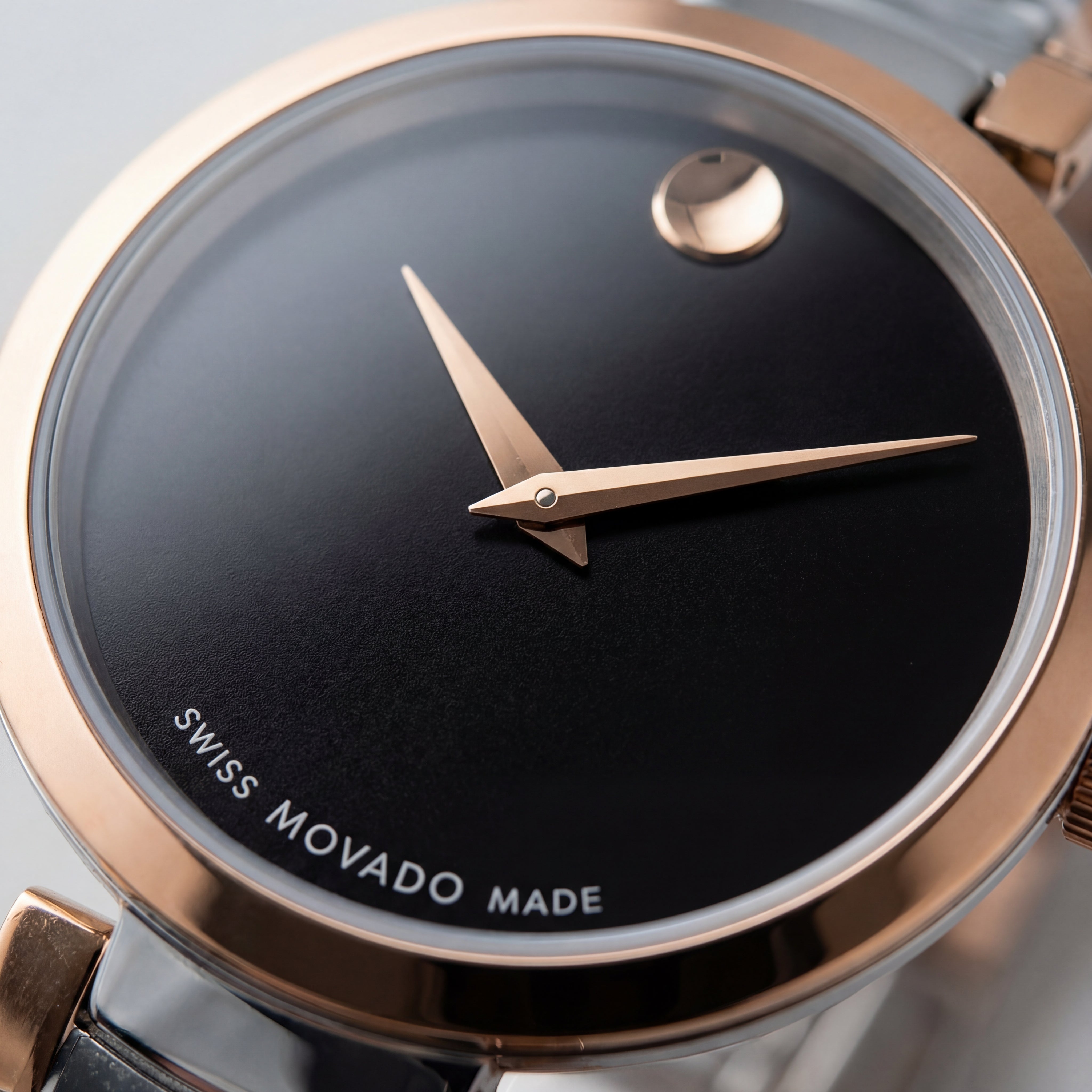 Two-Tone Steel & Rose Gold Minimalist Black Dial Luxury Bracelet Watch – Women