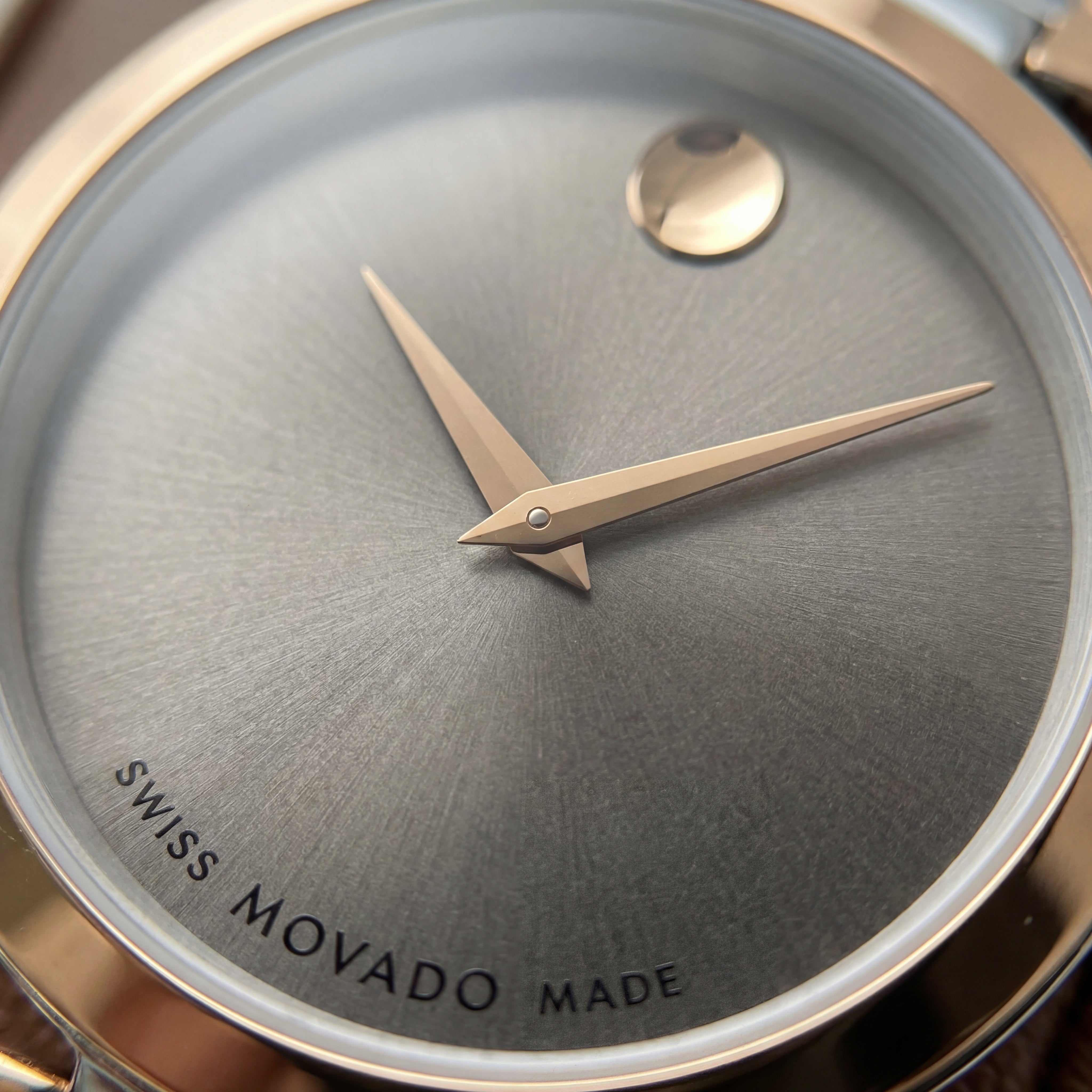 Two-Tone Steel & Rose Gold Minimalist Grey Sunray Dial Luxury Bracelet Watch – Women