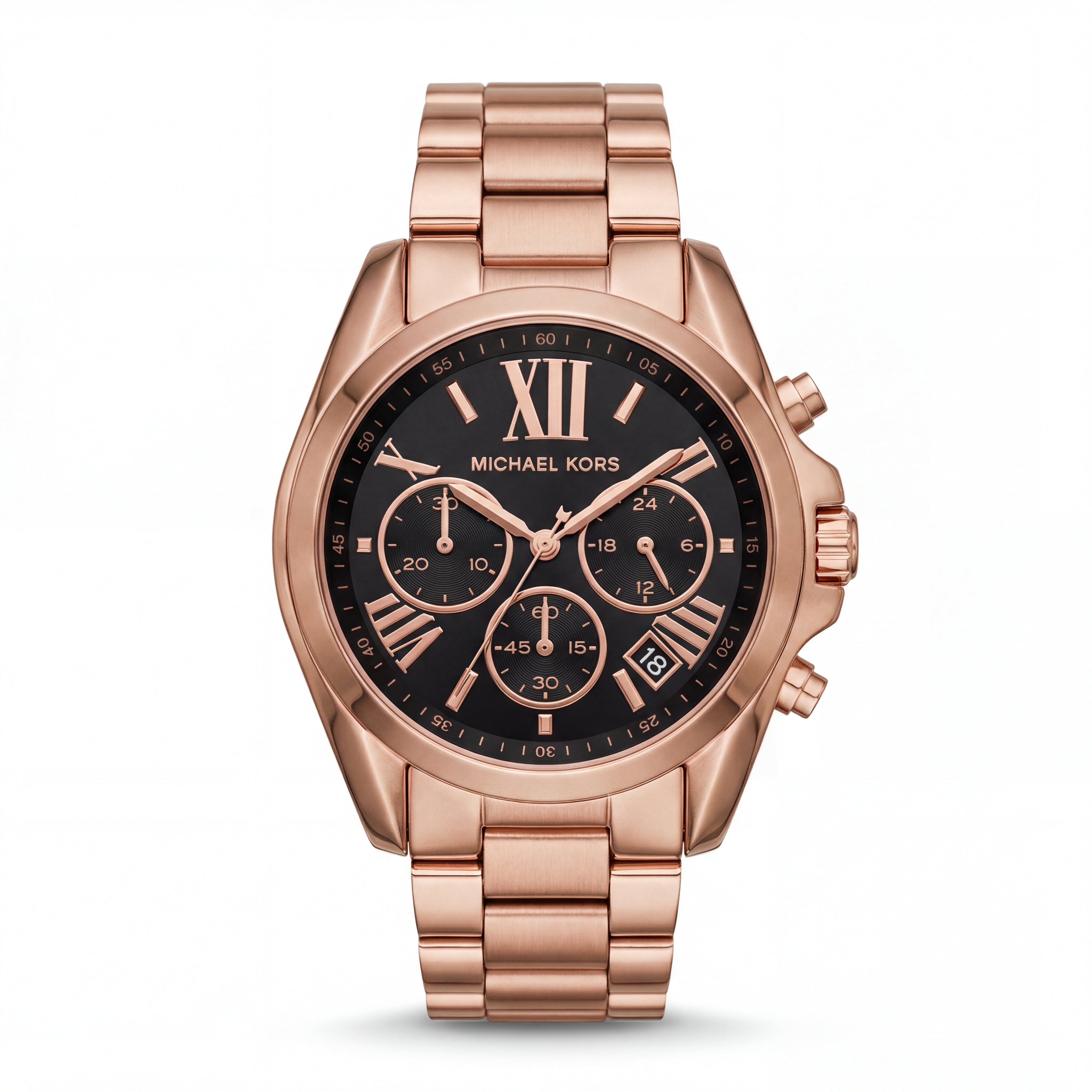 Rose Gold Chronograph Black Dial Roman Numeral Luxury Bracelet Watch – Women