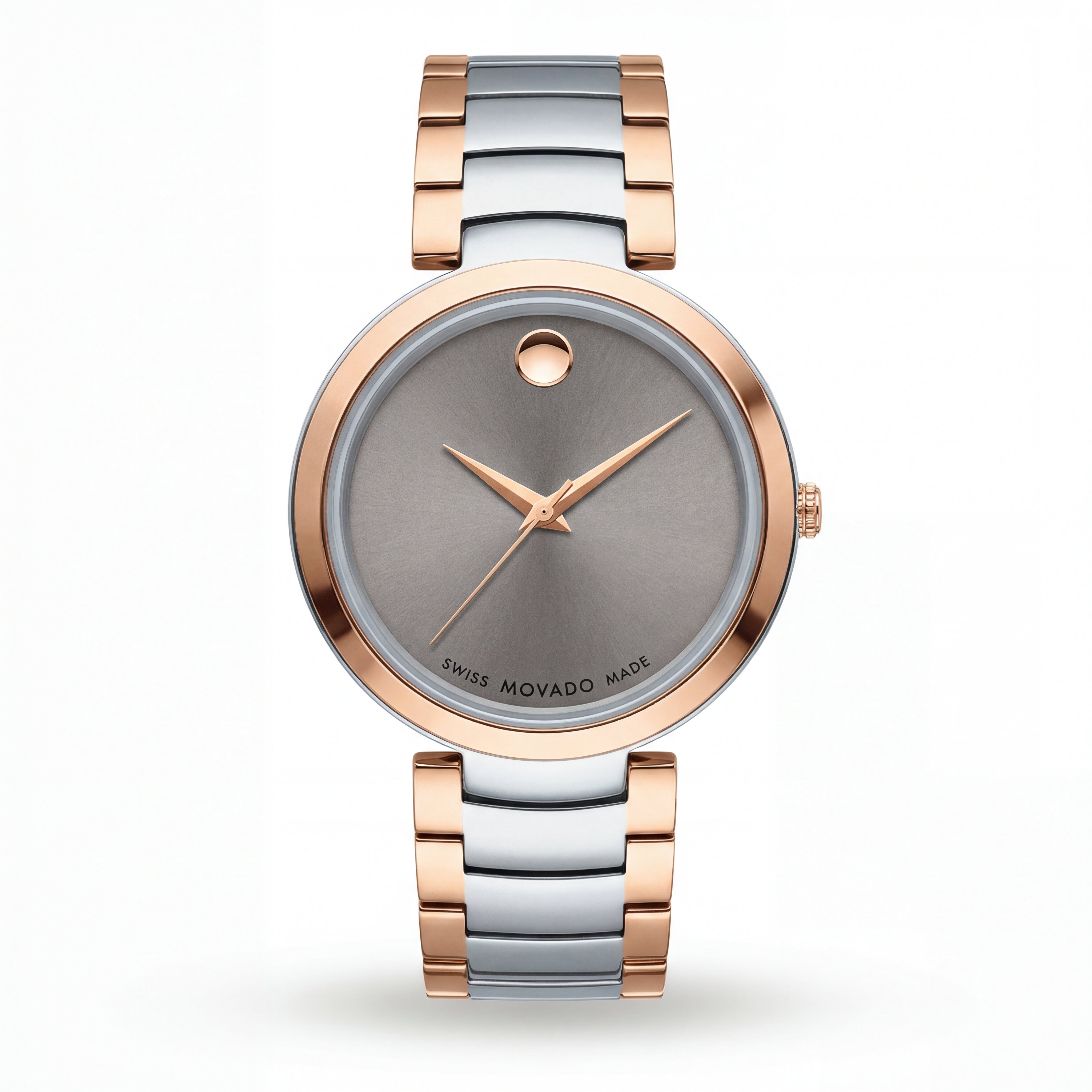 Two-Tone Steel & Rose Gold Minimalist Grey Sunray Dial Luxury Bracelet Watch – Women