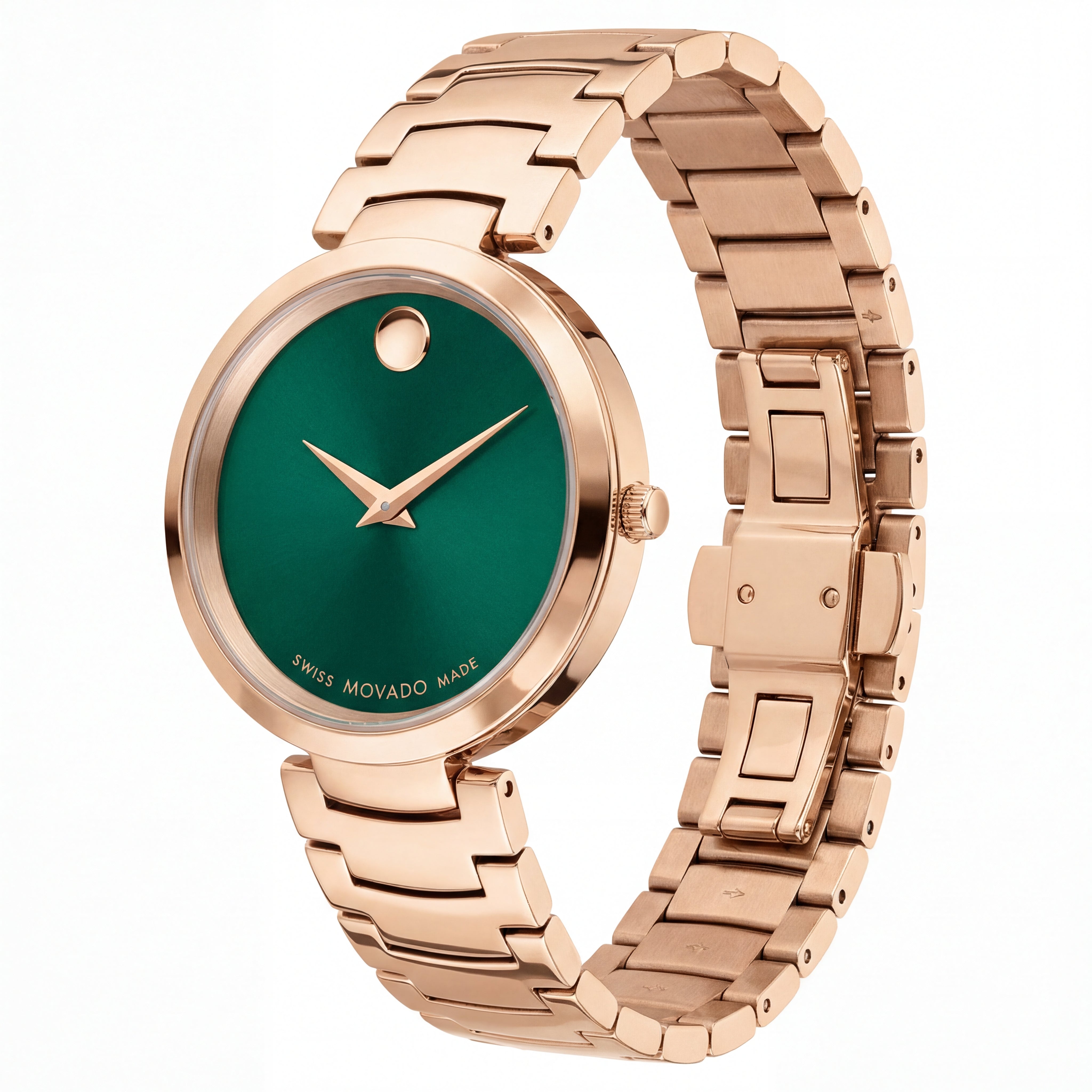 Rose Gold Minimalist Emerald Green Sunray Dial Luxury Bracelet Watch – Women